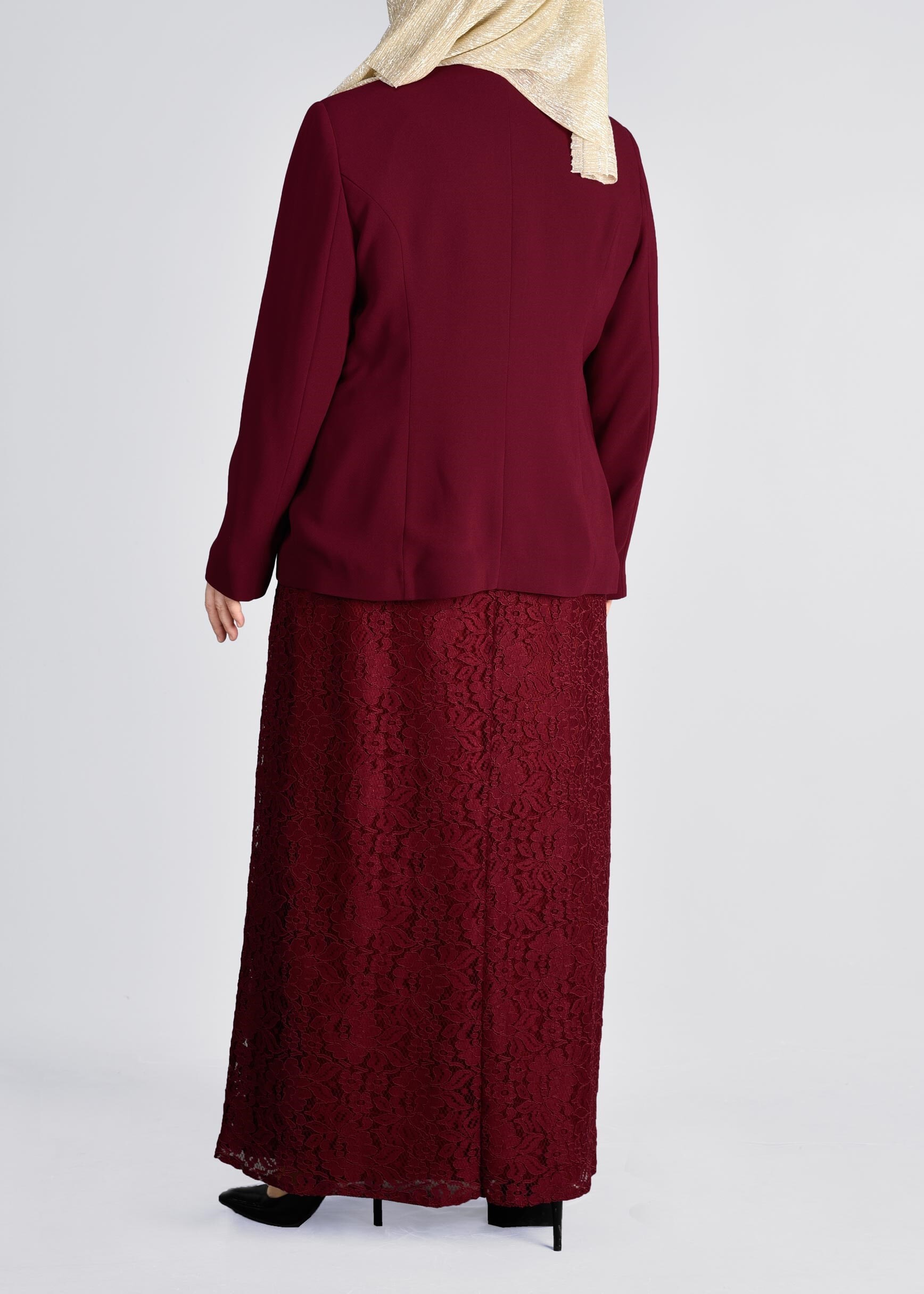 Tesettür giyim BORDO 3398 SAFİR DANTEL 2&prime;Lİ ELB.TAKIM 44/48 TEK46