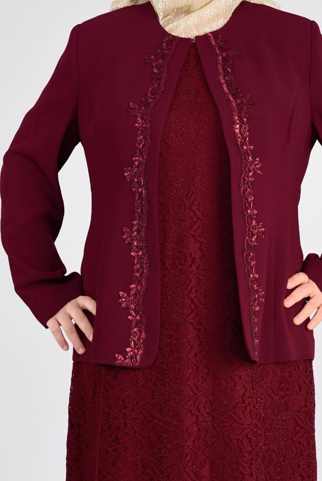 Vêtements hijab ROUGE BORDEAUX 3398 SAFİR DANTEL 2′Lİ ELB.TAKIM 44/48 TEK46 - ALVİNA