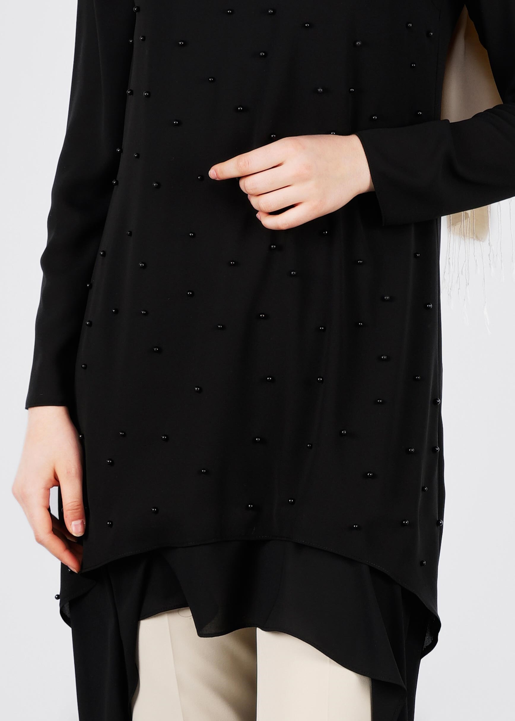 Tesettür giyim SİYAH 3360P ESİNTİ TESETTÜR 2&prime;Lİ PANT.TAKIM 38/46