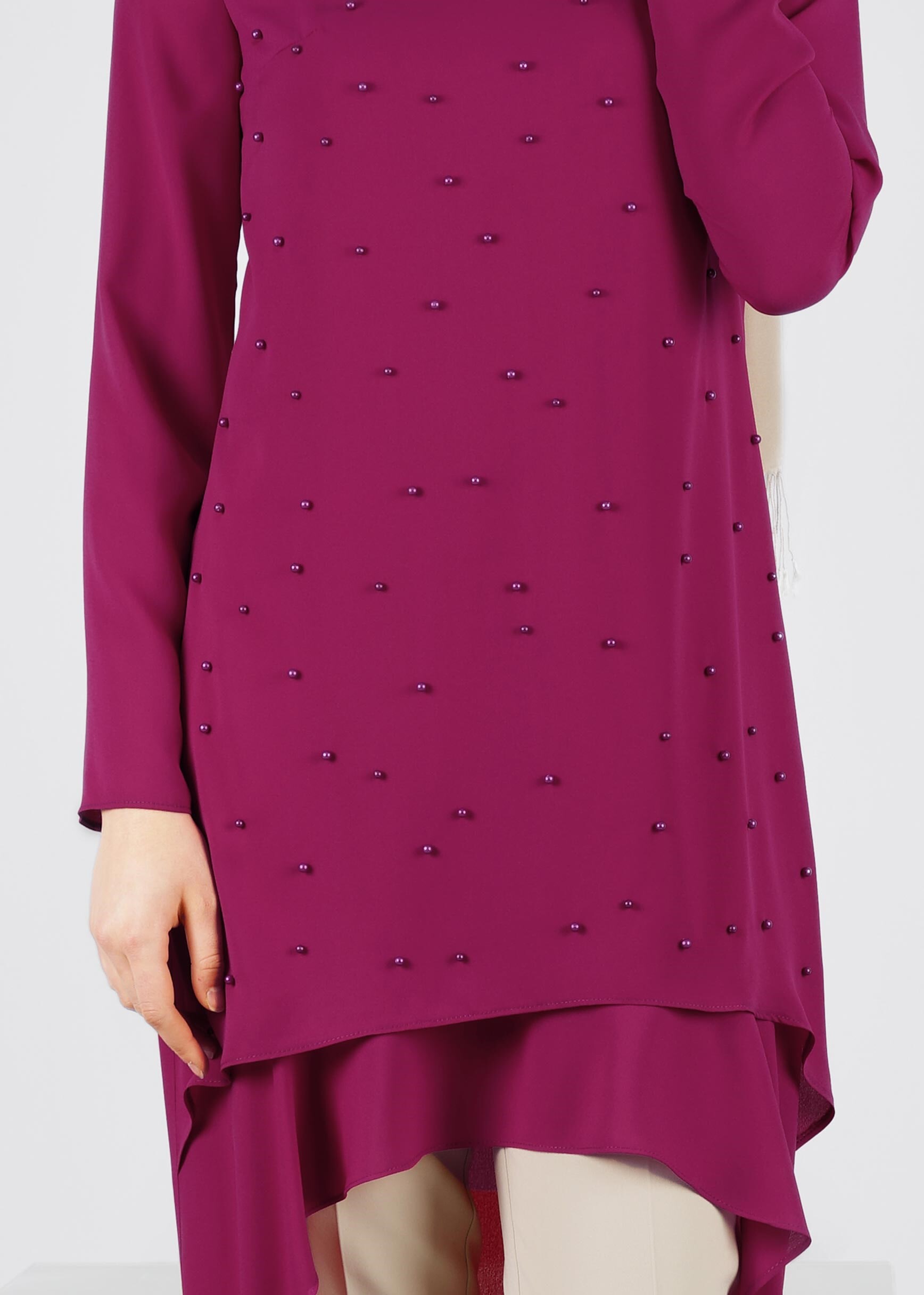 Tesettür giyim FUŞYA 3360P ESİNTİ TESETTÜR 2&prime;Lİ PANT.TAKIM 38/46