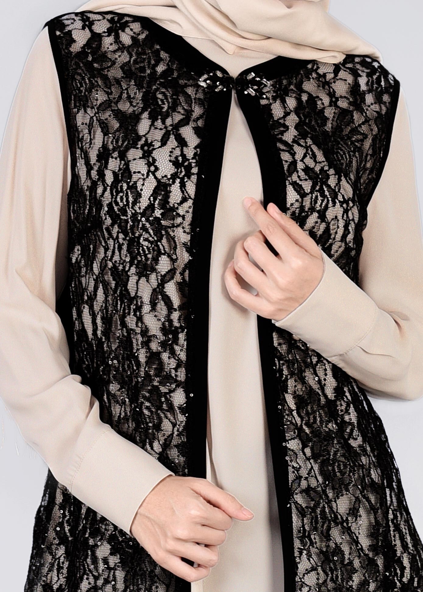 Tesettür giyim SİYAH DANTEL DETAYLI 3&prime;LÜ PANT. TAKIM 3382P 