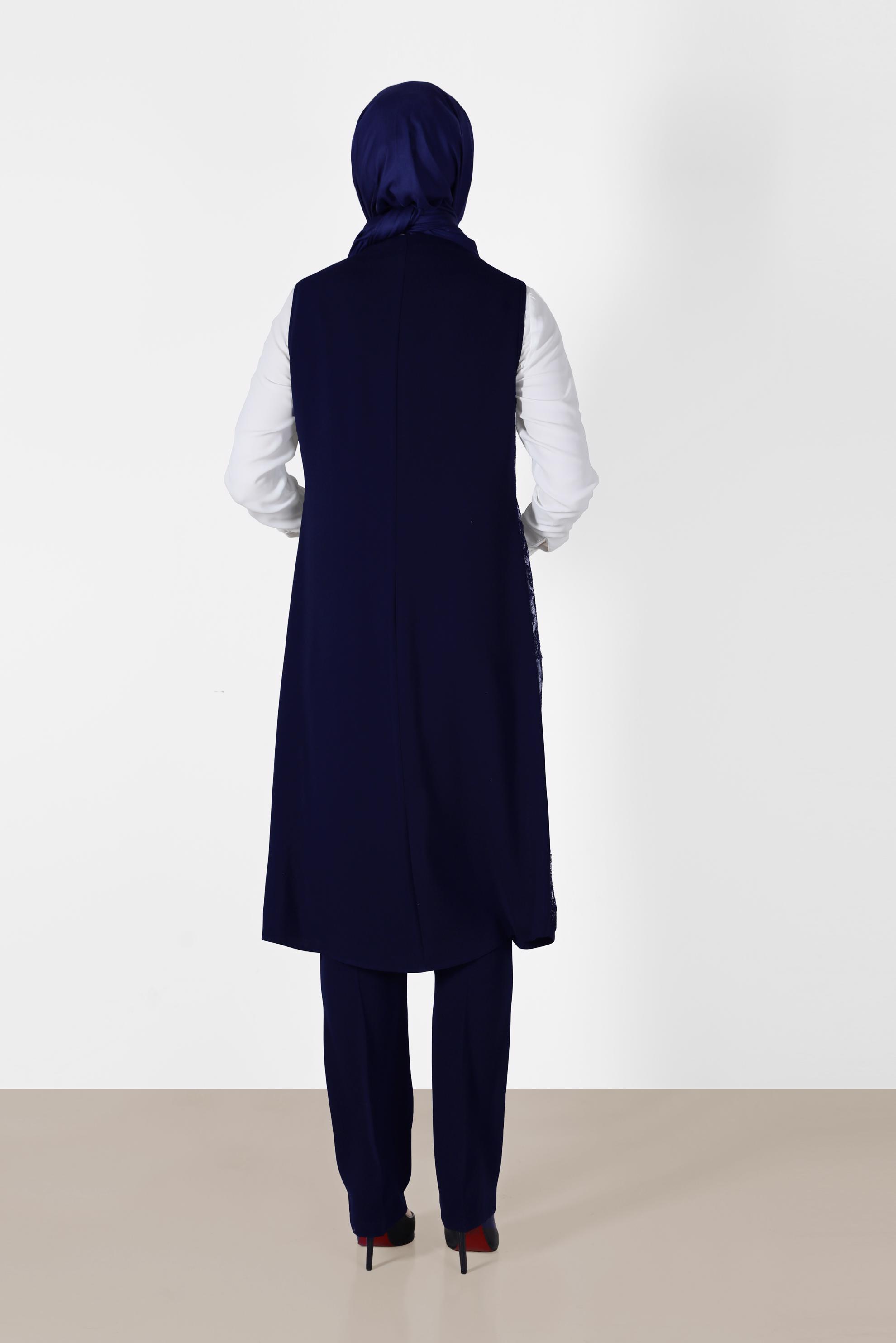 Tesettür giyim LACİVERT DANTEL DETAYLI 3&prime;LÜ PANT. TAKIM 3382P 