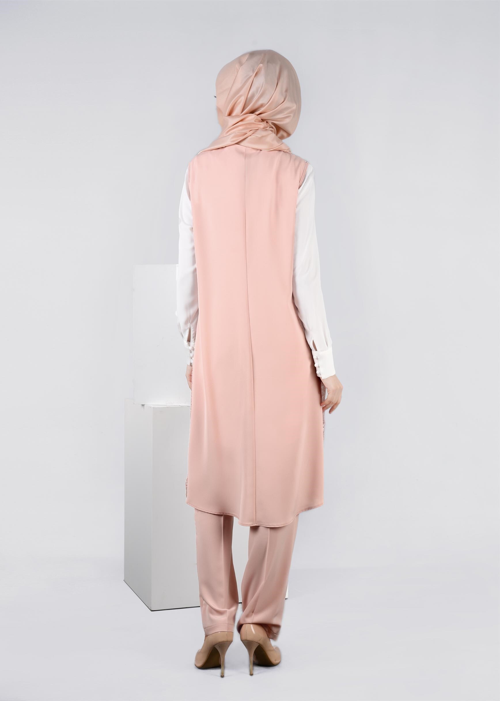 Tesettür giyim PUDRA DANTEL DETAYLI 3&prime;LÜ PANT. TAKIM 3382P 