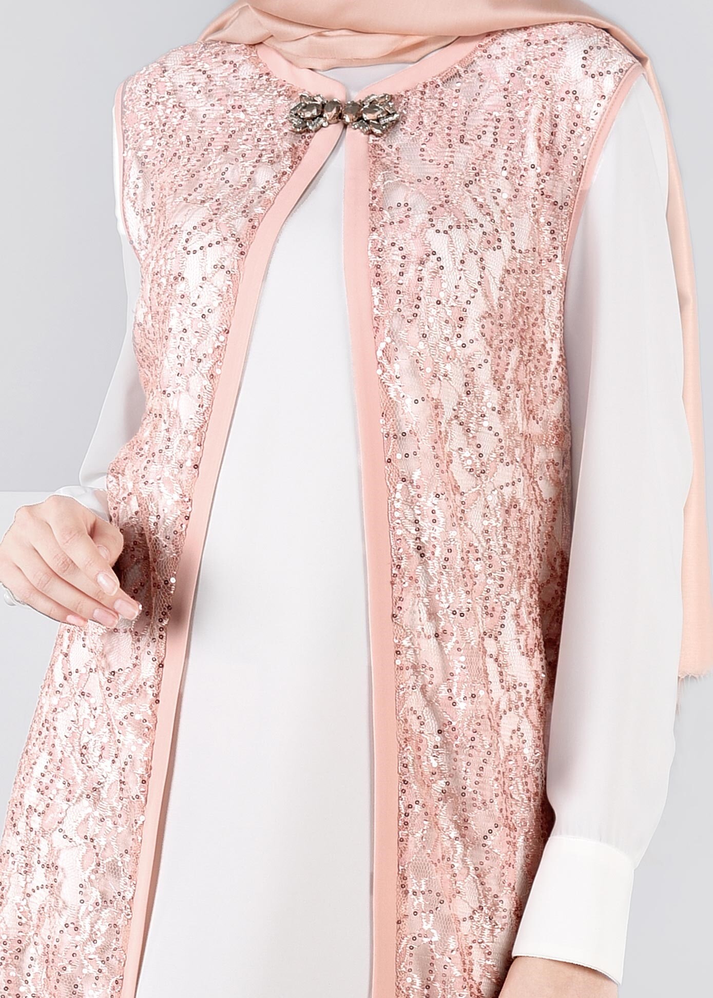 Tesettür giyim PUDRA DANTEL DETAYLI 3&prime;LÜ PANT. TAKIM 3382P 