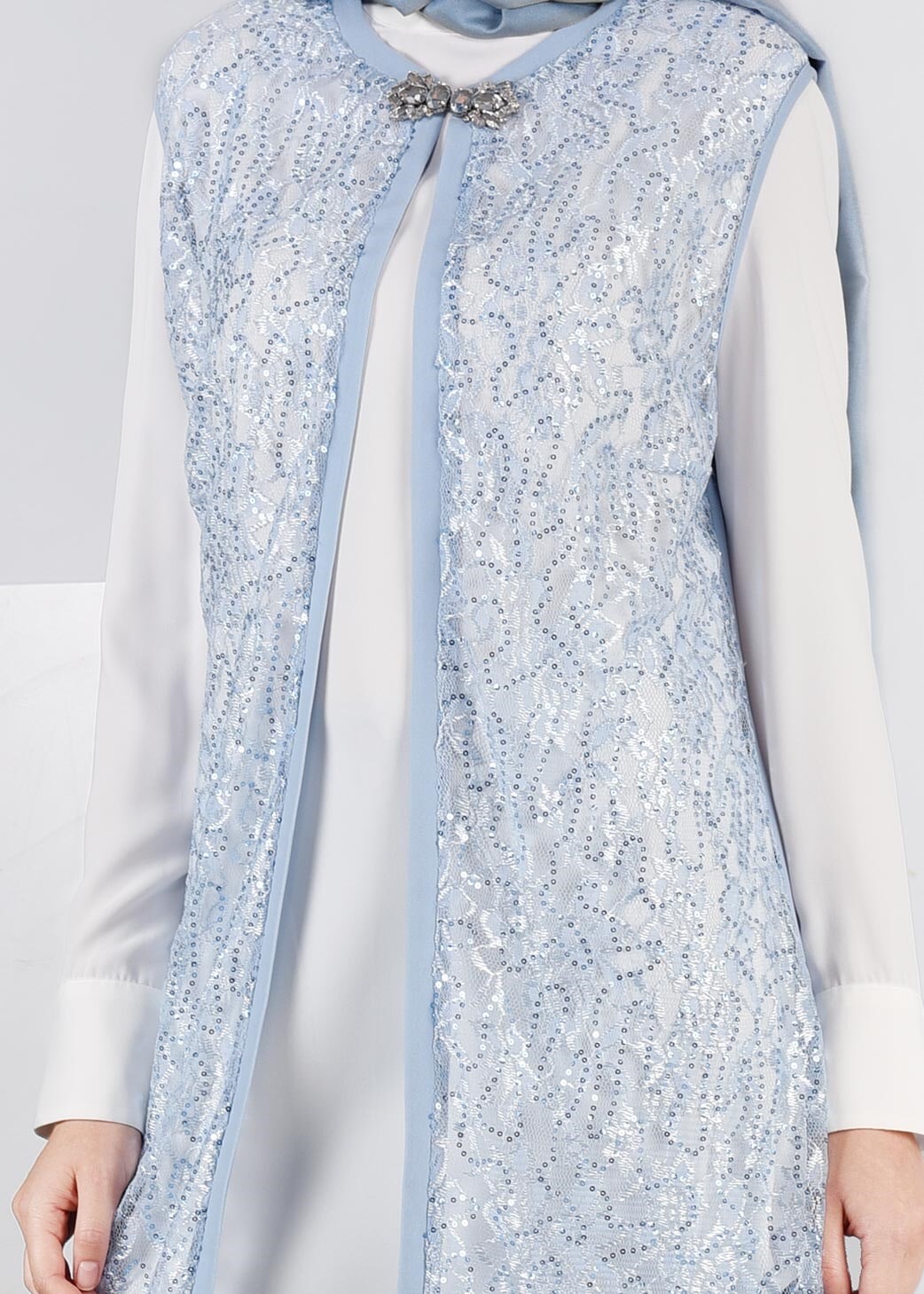 Tesettür giyim MAVİ DANTEL DETAYLI 3&prime;LÜ PANT. TAKIM 3382P 