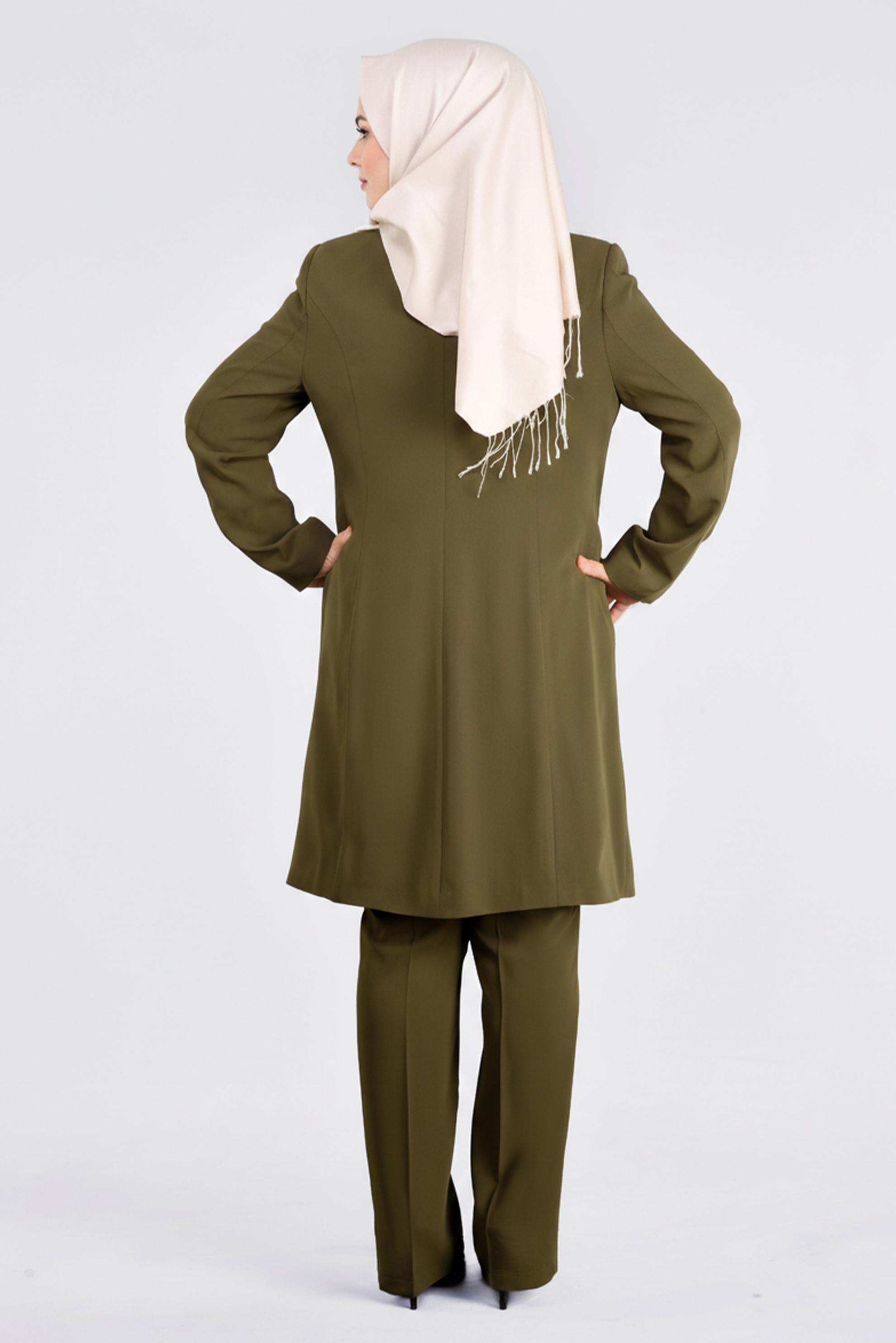 Tesettür giyim HAKİ ÜÇLÜ PANTOLONLU TAKIM 3400