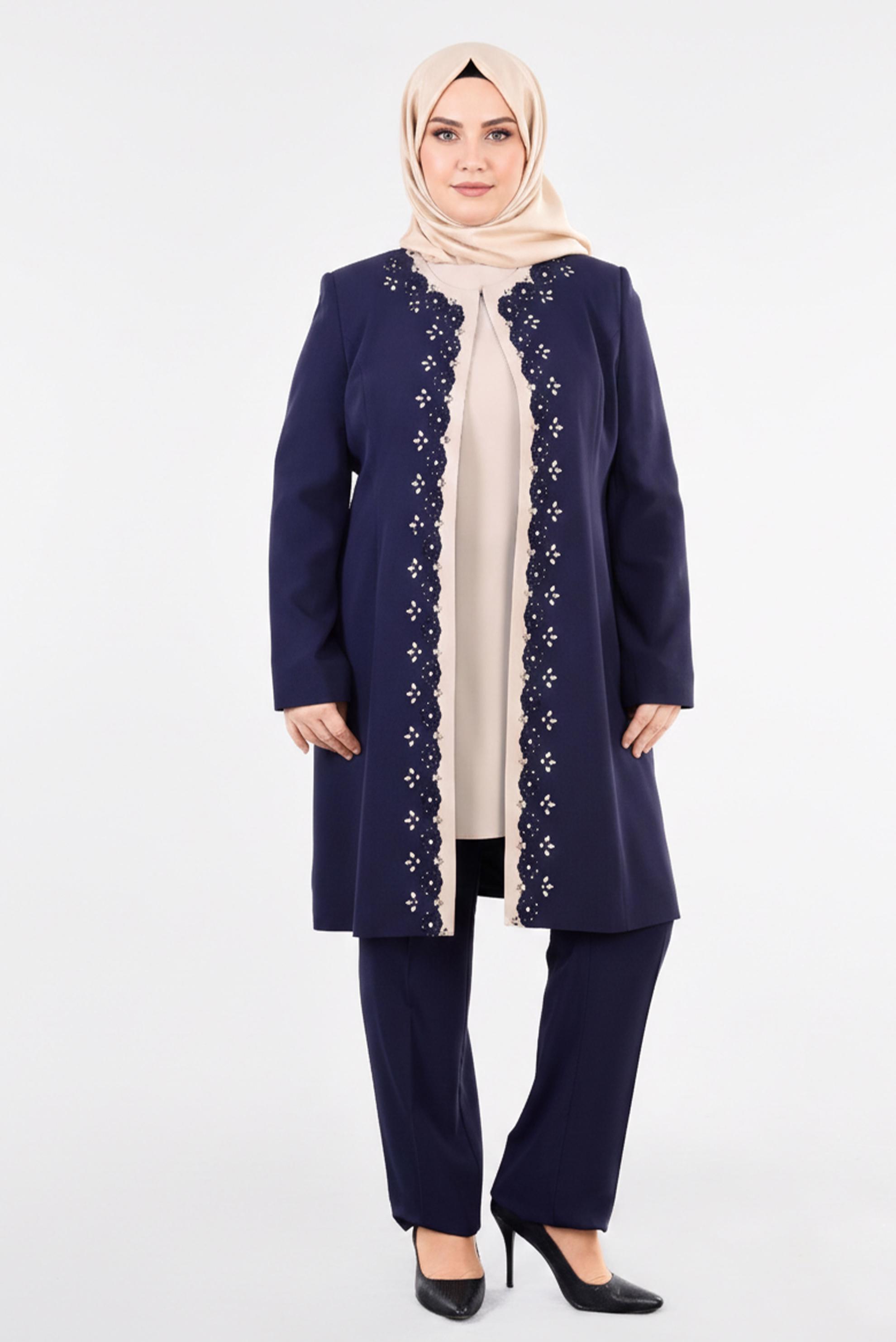 Tesettür giyim LACİVERT ÜÇLÜ PANTOLONLU TAKIM 3400