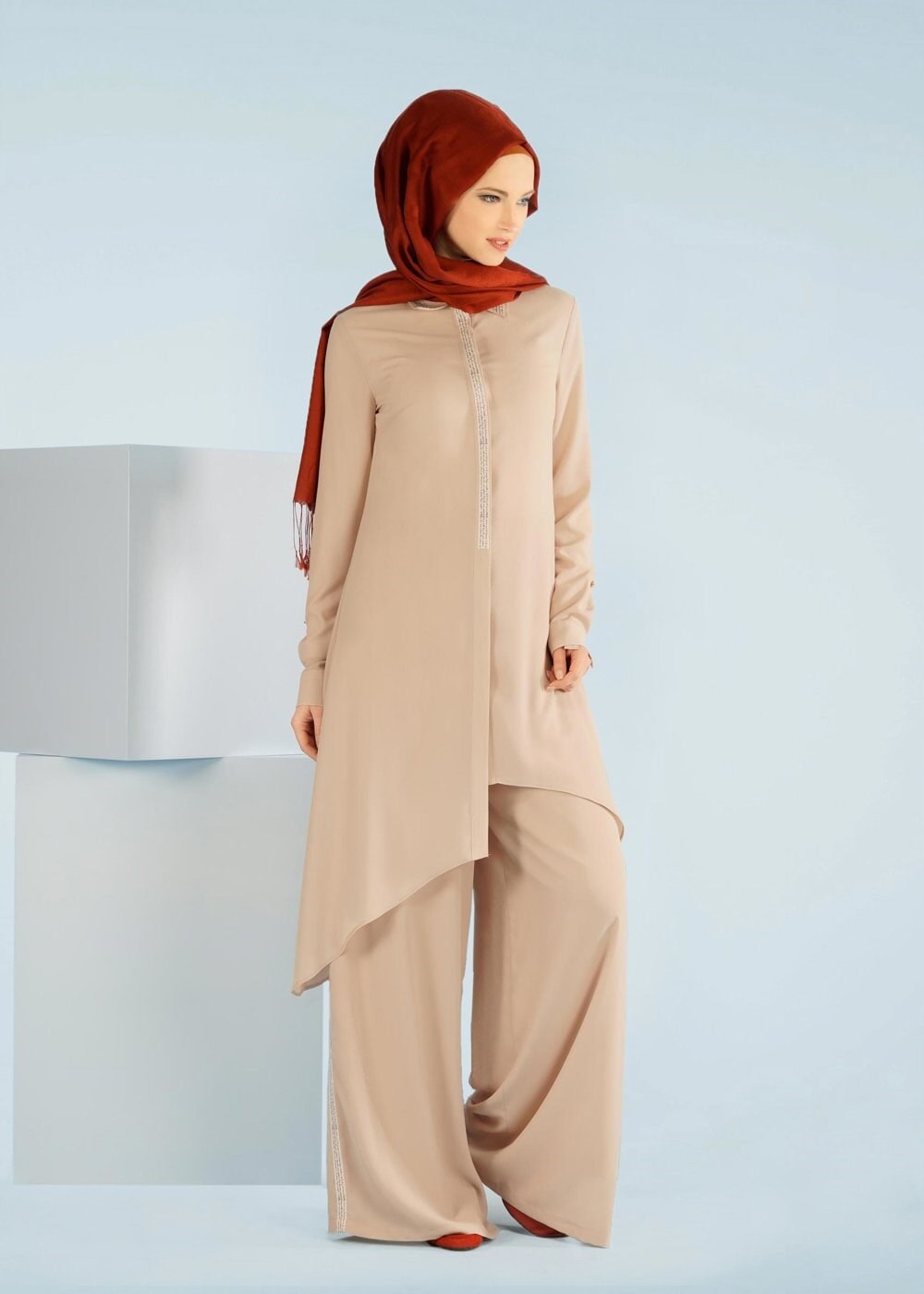 Tesettür giyim BEJ 4107 NİŞANTAŞI 2&prime;Lİ PANT.TAKIM 38/46 TEK42