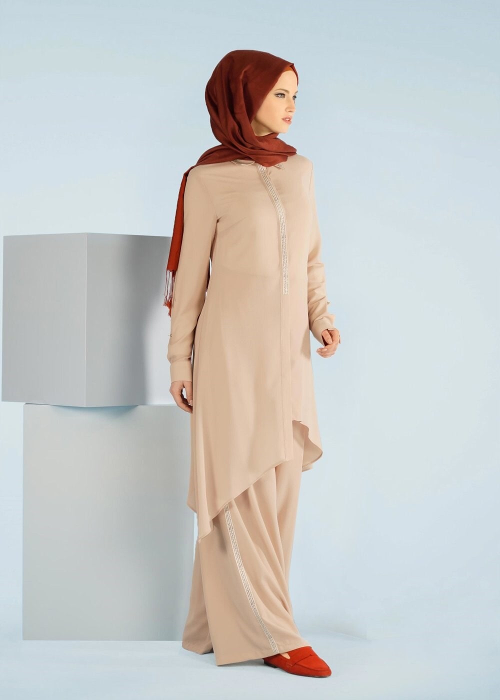 Tesettür giyim BEJ 4107 NİŞANTAŞI 2&prime;Lİ PANT.TAKIM 38/46 TEK42