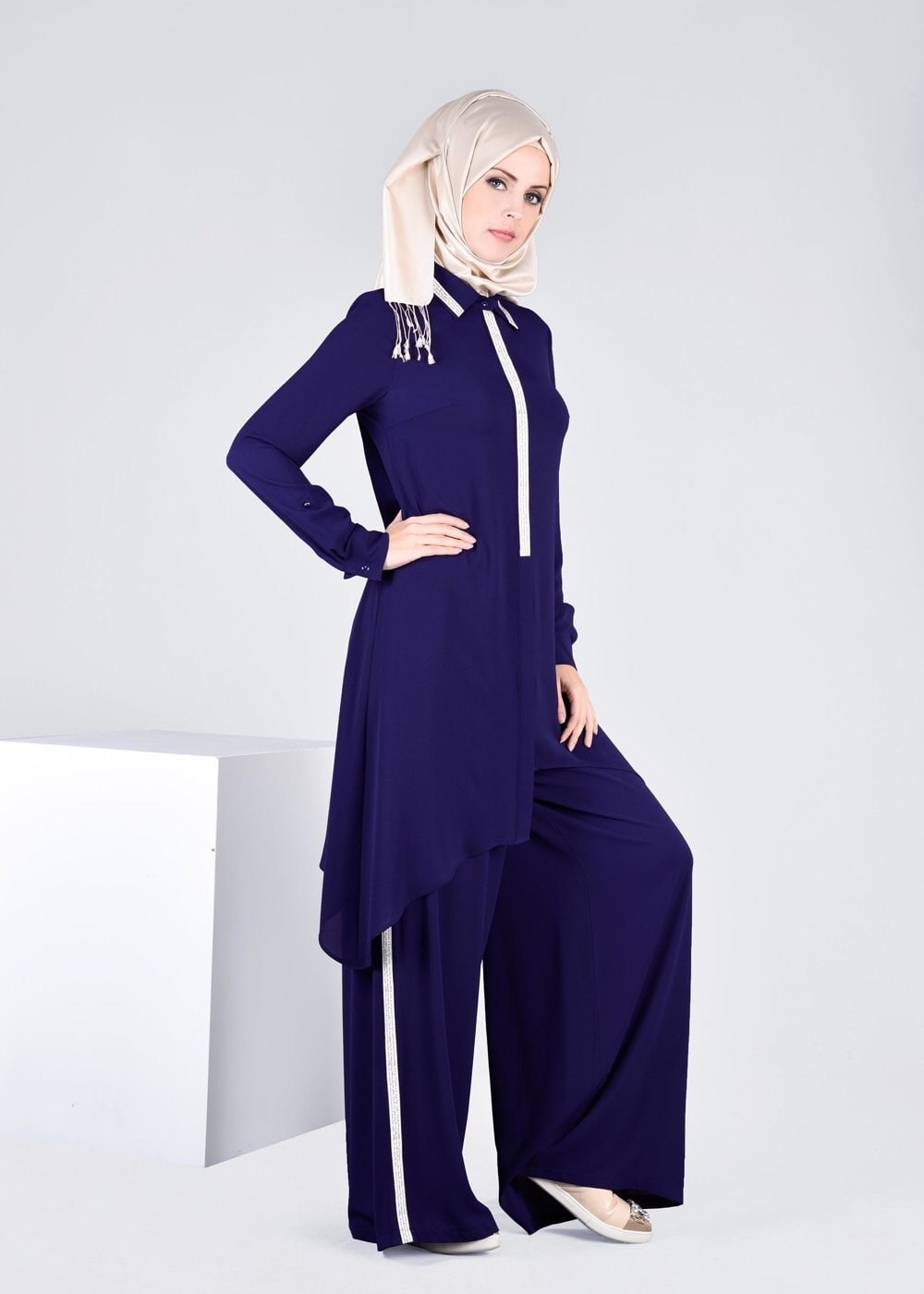 Tesettür giyim LACİVERT 4107 NİŞANTAŞI 2&prime;Lİ PANT.TAKIM 38/46 TEK42