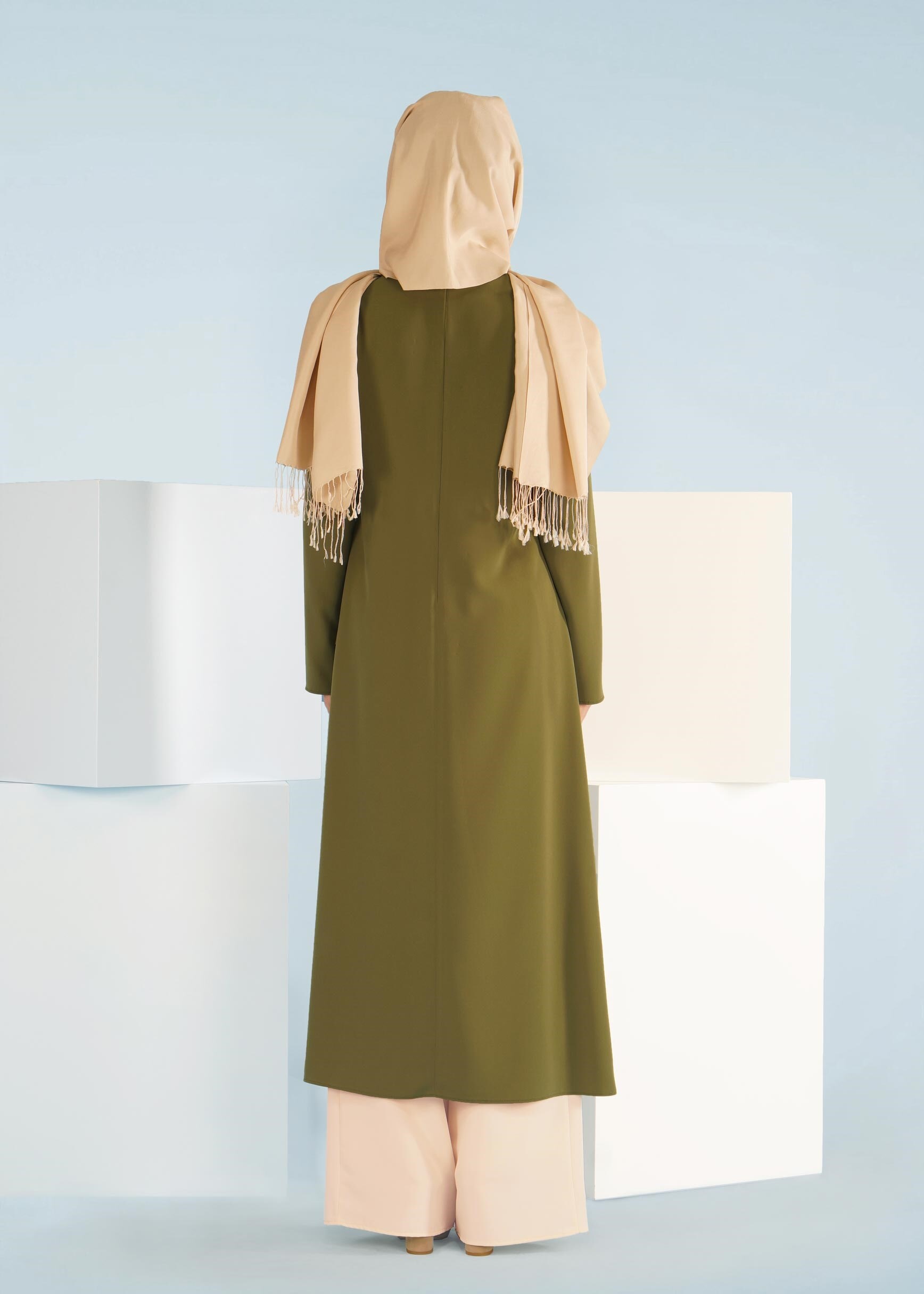 Tesettür giyim YEŞİL PANTOLONLU KREP TAKIM 3361P