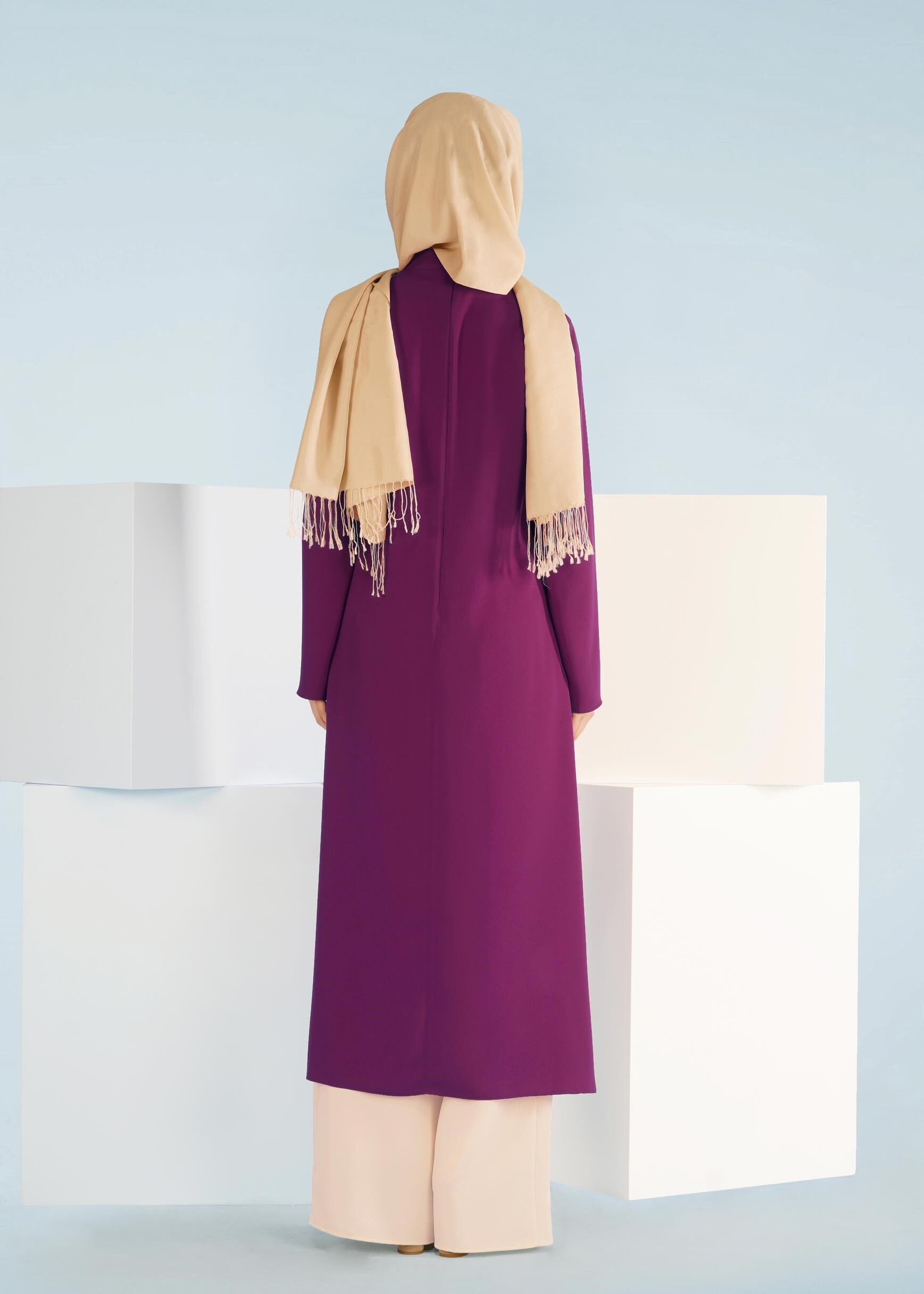 Tesettür giyim FUŞYA PANTOLONLU KREP TAKIM 3361P