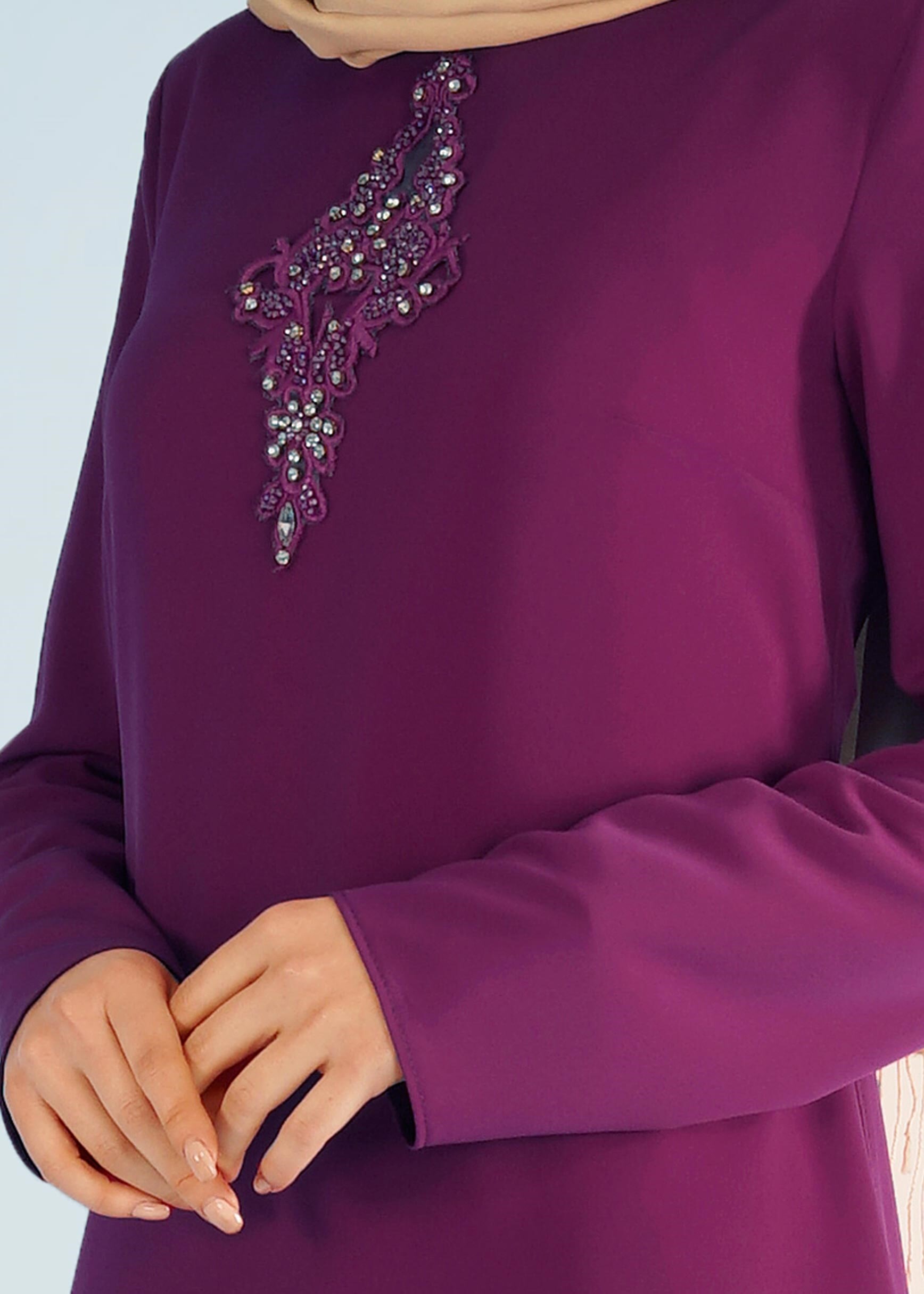 Tesettür giyim FUŞYA PANTOLONLU KREP TAKIM 3361P