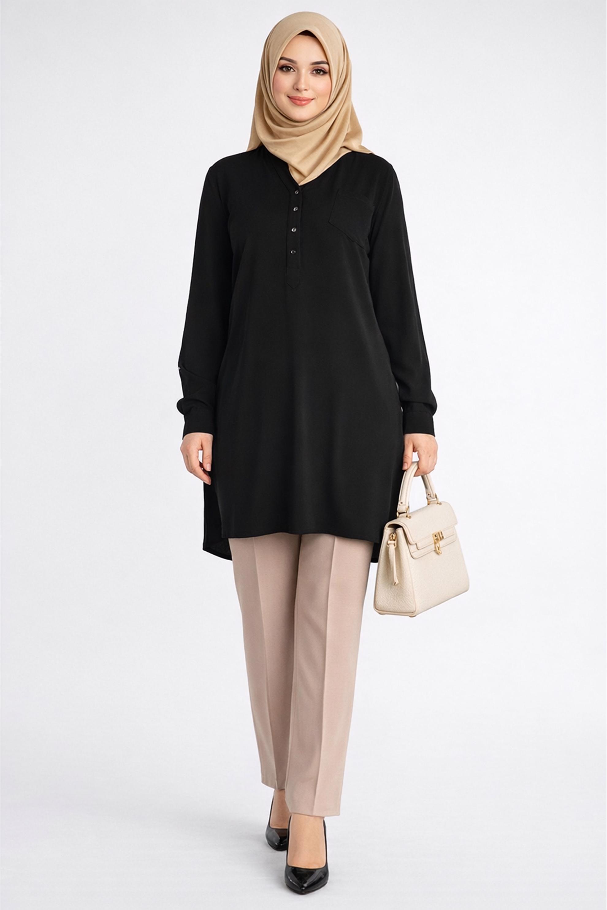 Tesettür giyim SİYAH ÇITÇIT DETAYLI TUNİK 2673