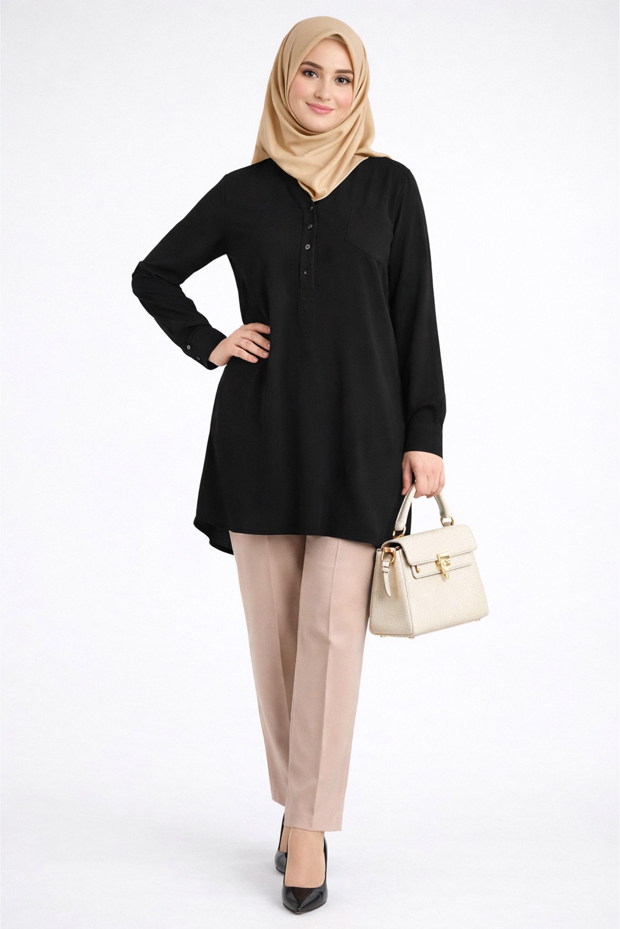 Tesettür giyim SİYAH ÇITÇIT DETAYLI TUNİK 2673