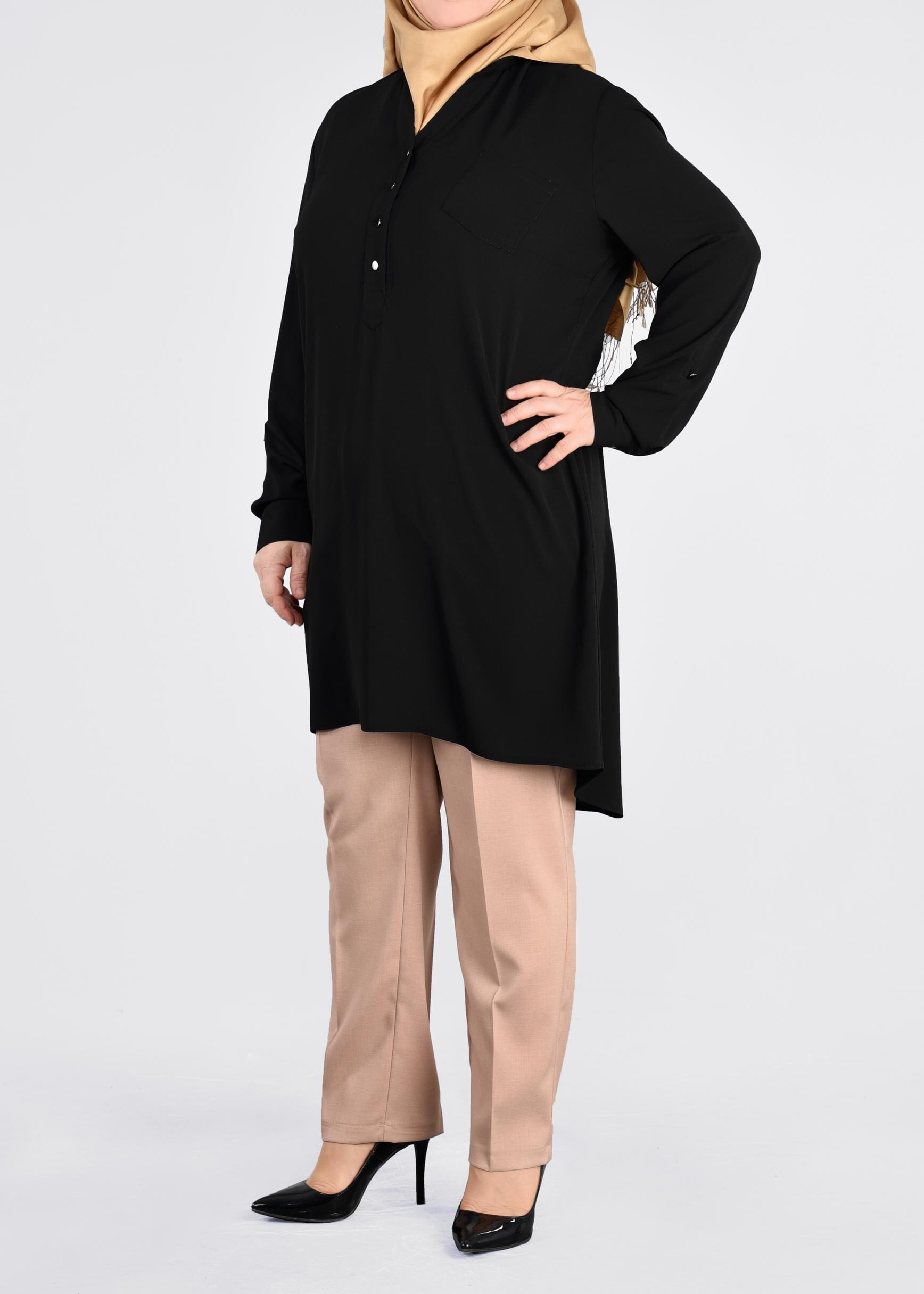 Tesettür giyim SİYAH 2673 NİŞANTAŞI TUNİK 44/50 TEK42