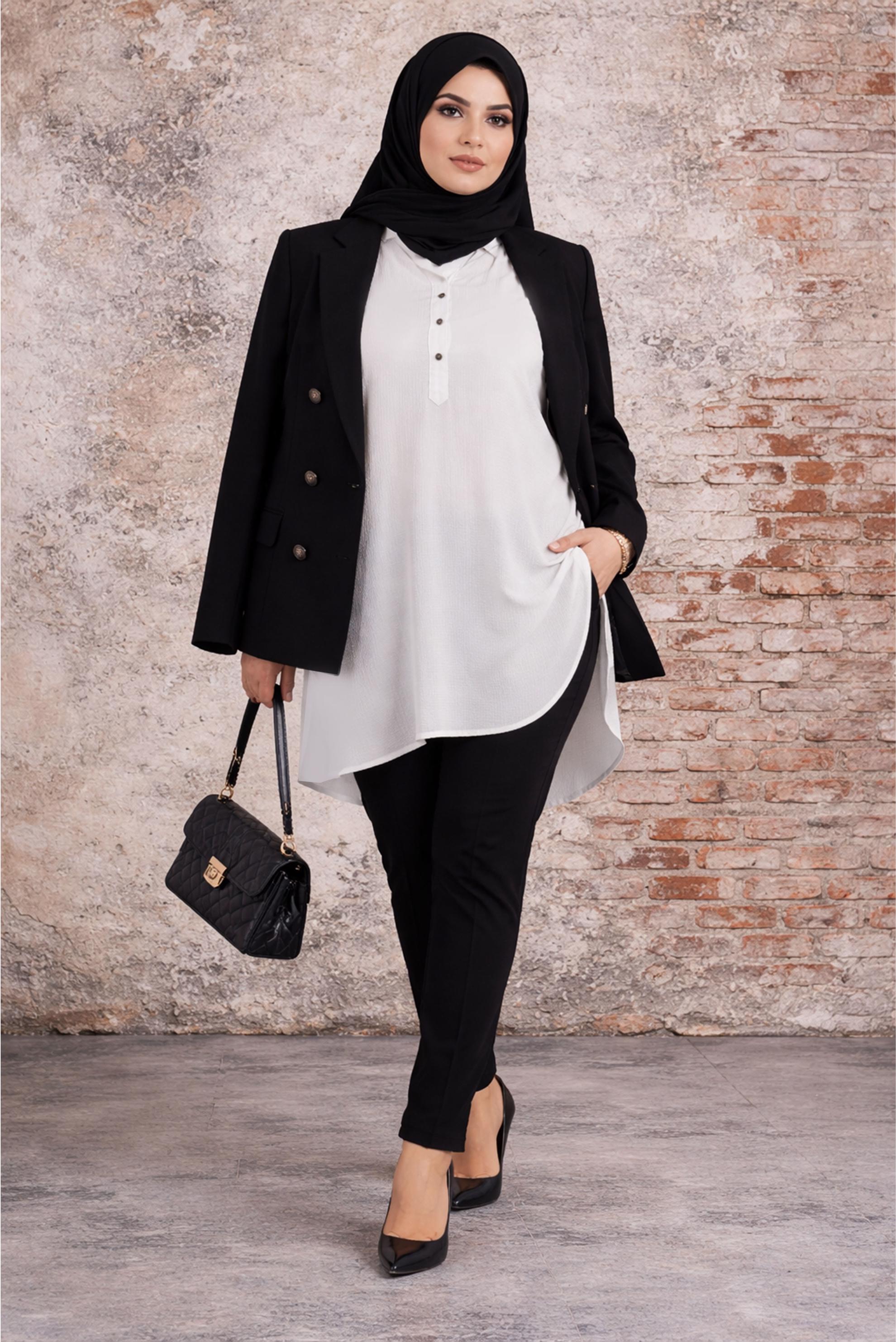 Tesettür giyim BEYAZ ÇITÇIT DETAYLI TUNİK 2673