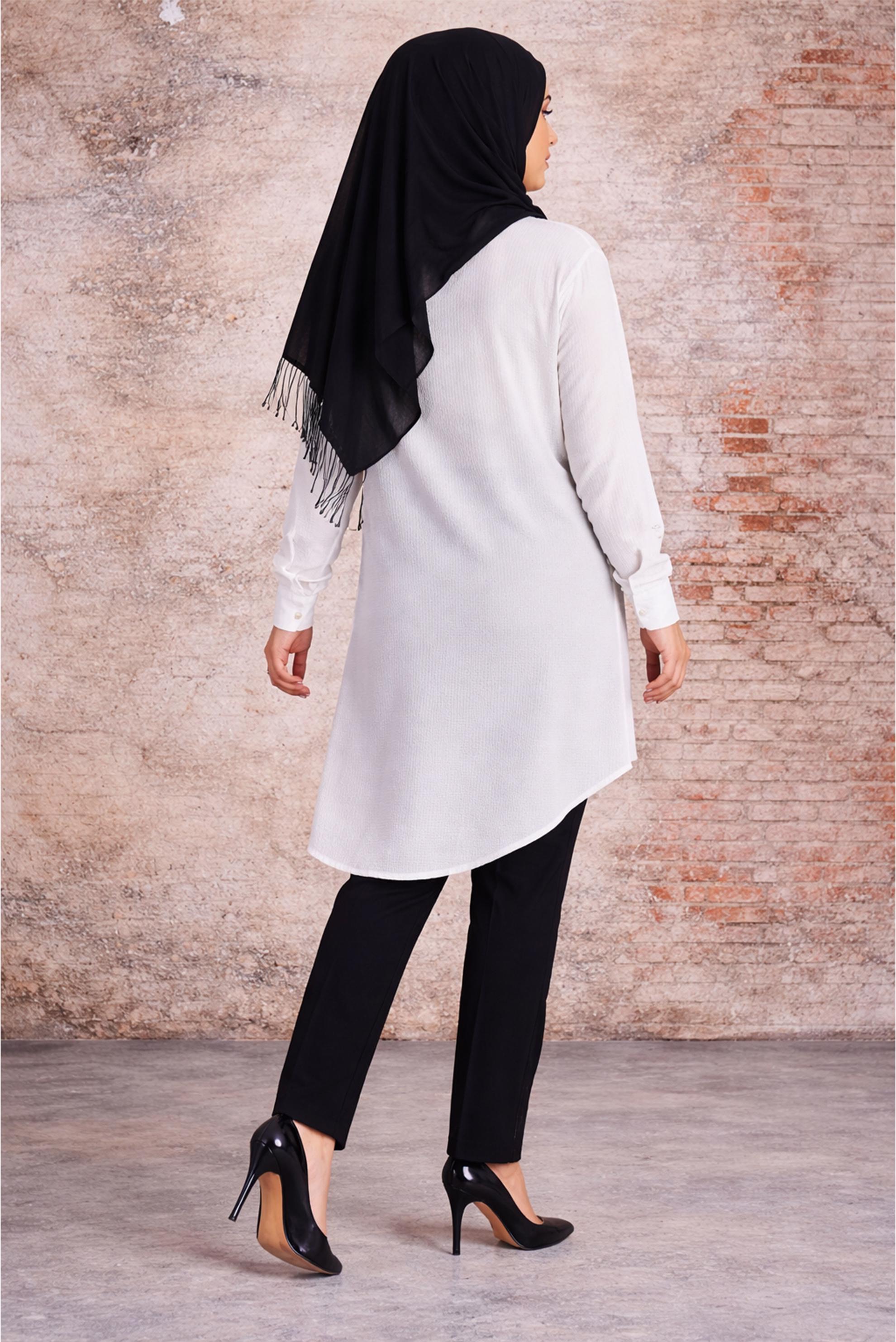 Tesettür giyim BEYAZ ÇITÇIT DETAYLI TUNİK 2673