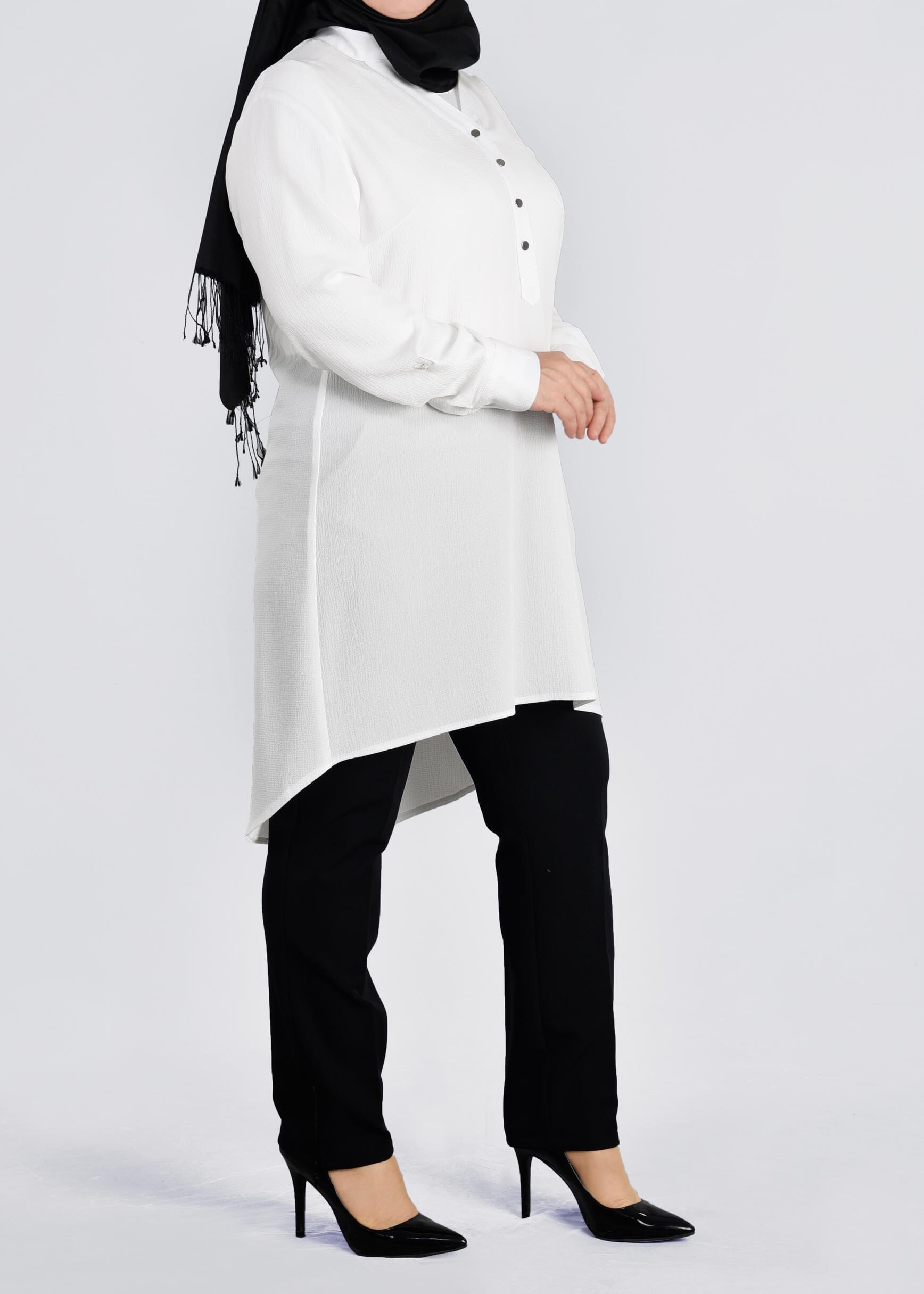 Tesettür giyim BEYAZ 2673 NİŞANTAŞI TUNİK 44/50 TEK42