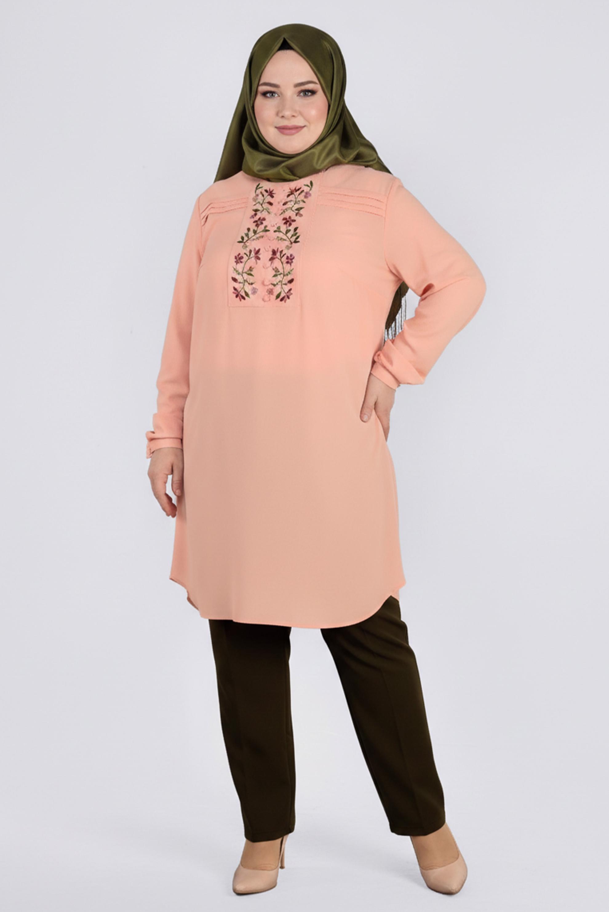 Tesettür giyim PUDRA ÇİÇEK DESENLİ TUNİK 2681