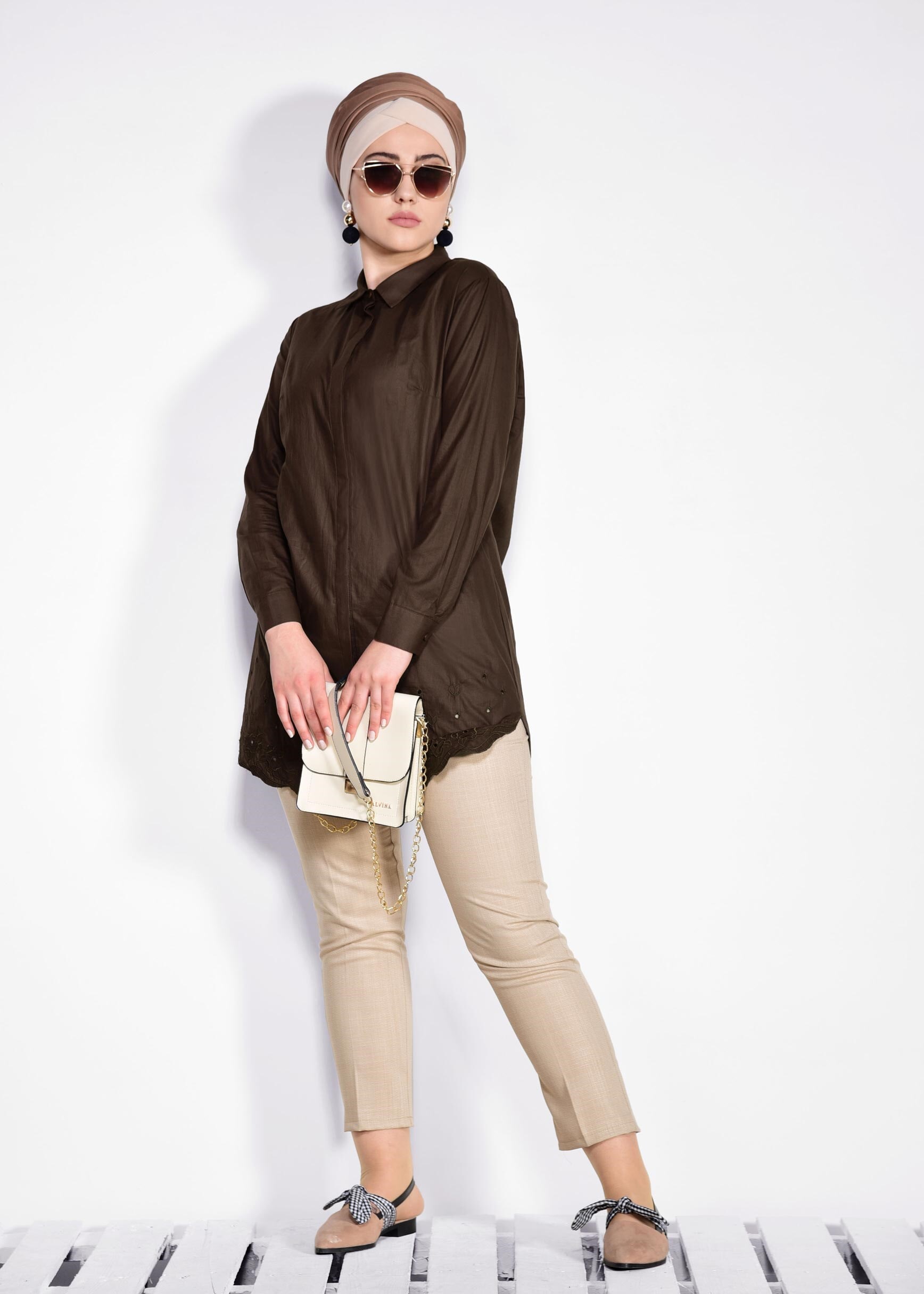 Tesettür giyim KAHVE 2685 NEW VUAL TUNİK 44/50 TEK42