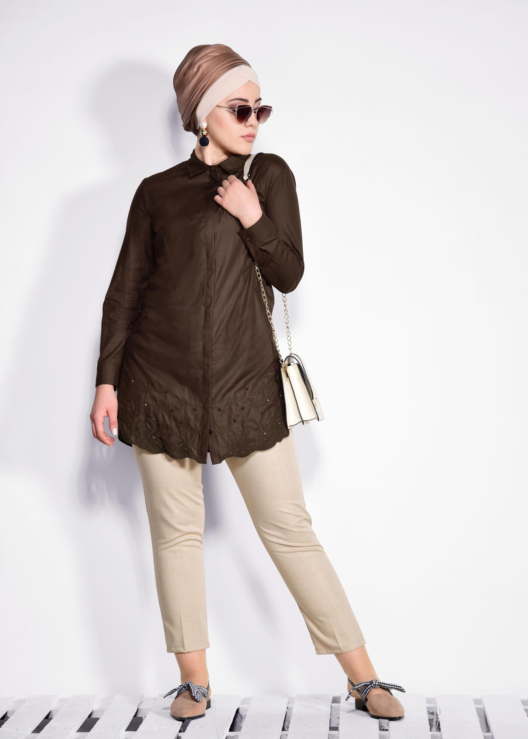 Tesettür giyim KAHVE 2685 NEW VUAL TUNİK 44/50 TEK42