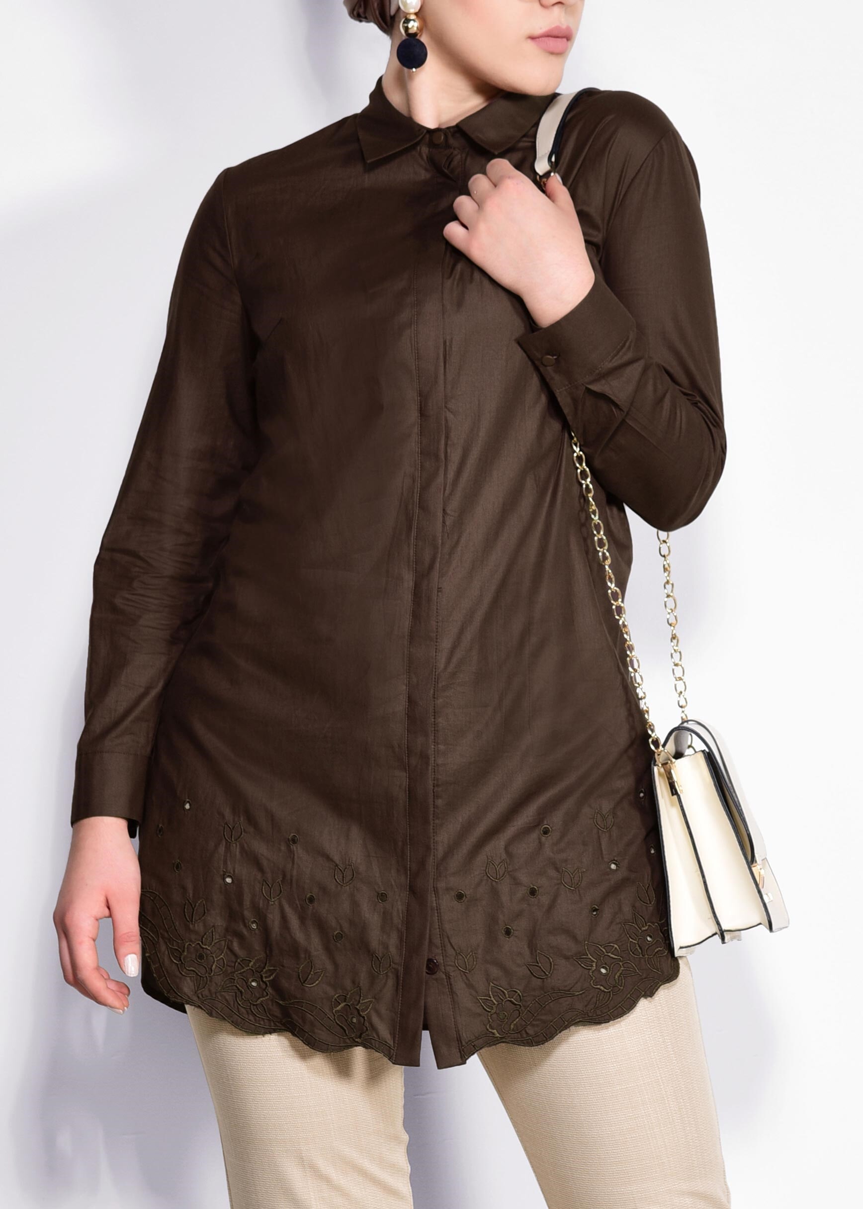 Tesettür giyim KAHVE 2685 NEW VUAL TUNİK 44/50 TEK42