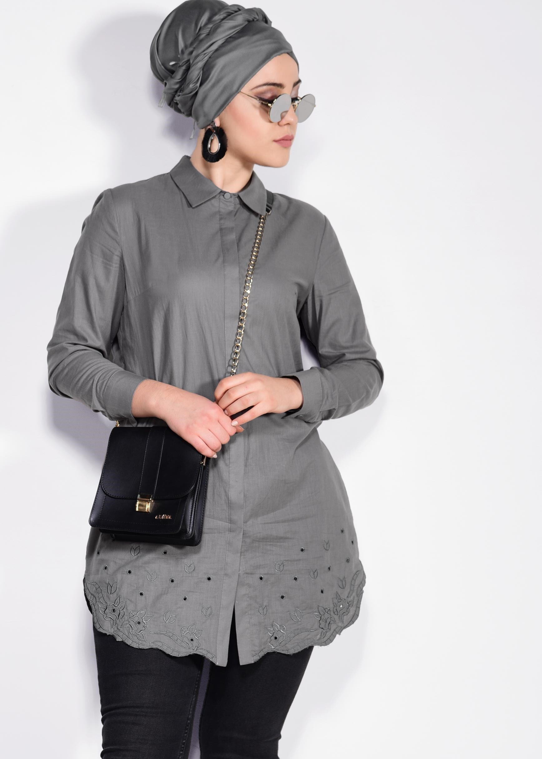 Tesettür giyim GRİ 2685 NEW VUAL TUNİK 44/50 TEK42