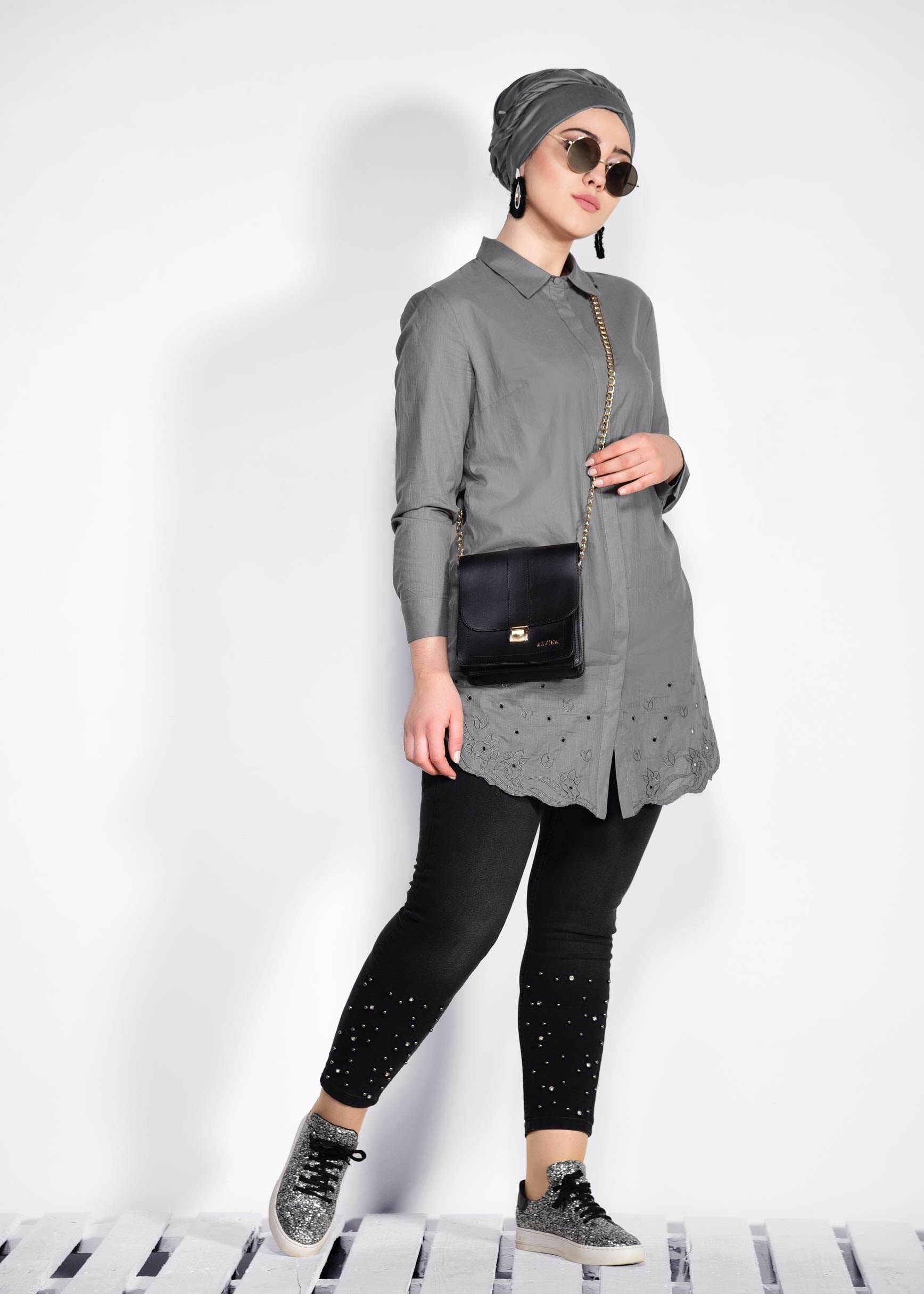 Tesettür giyim GRİ 2685 NEW VUAL TUNİK 44/50 TEK42