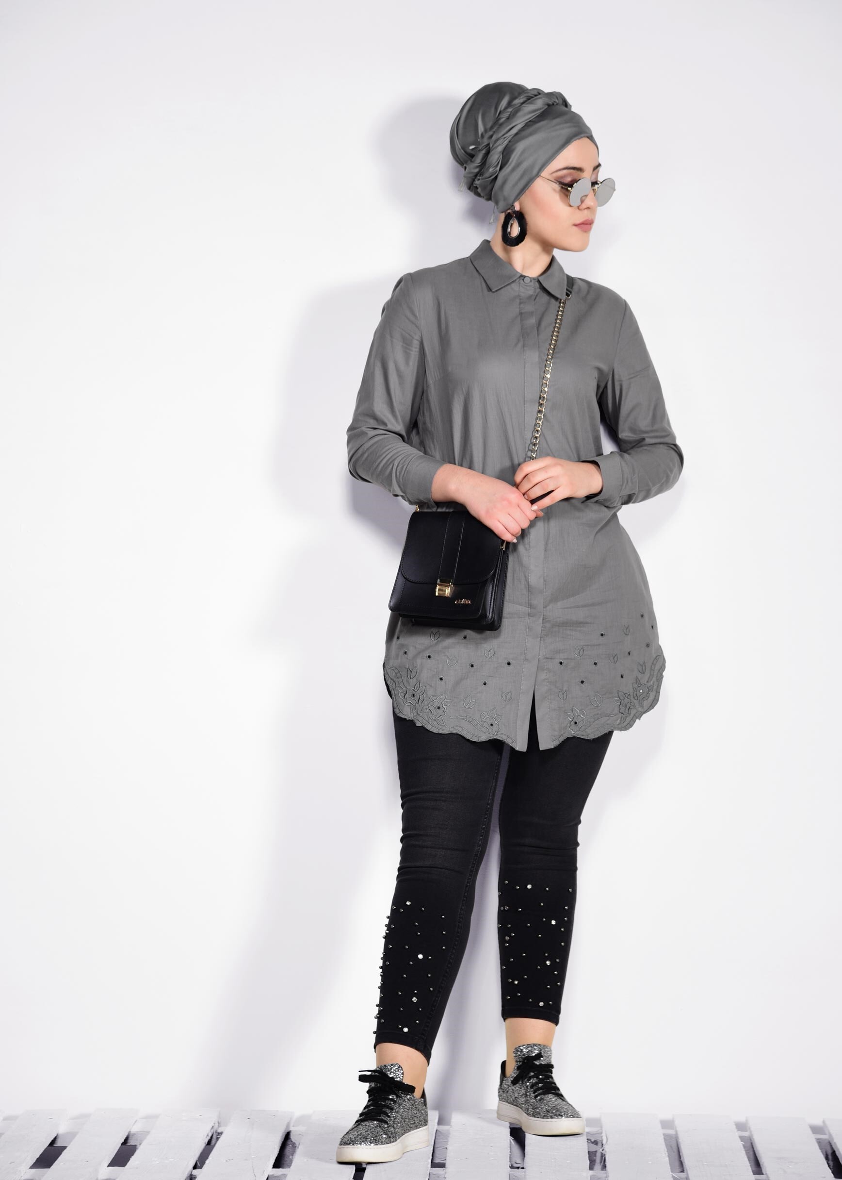 Tesettür giyim GRİ 2685 NEW VUAL TUNİK 44/50 TEK42