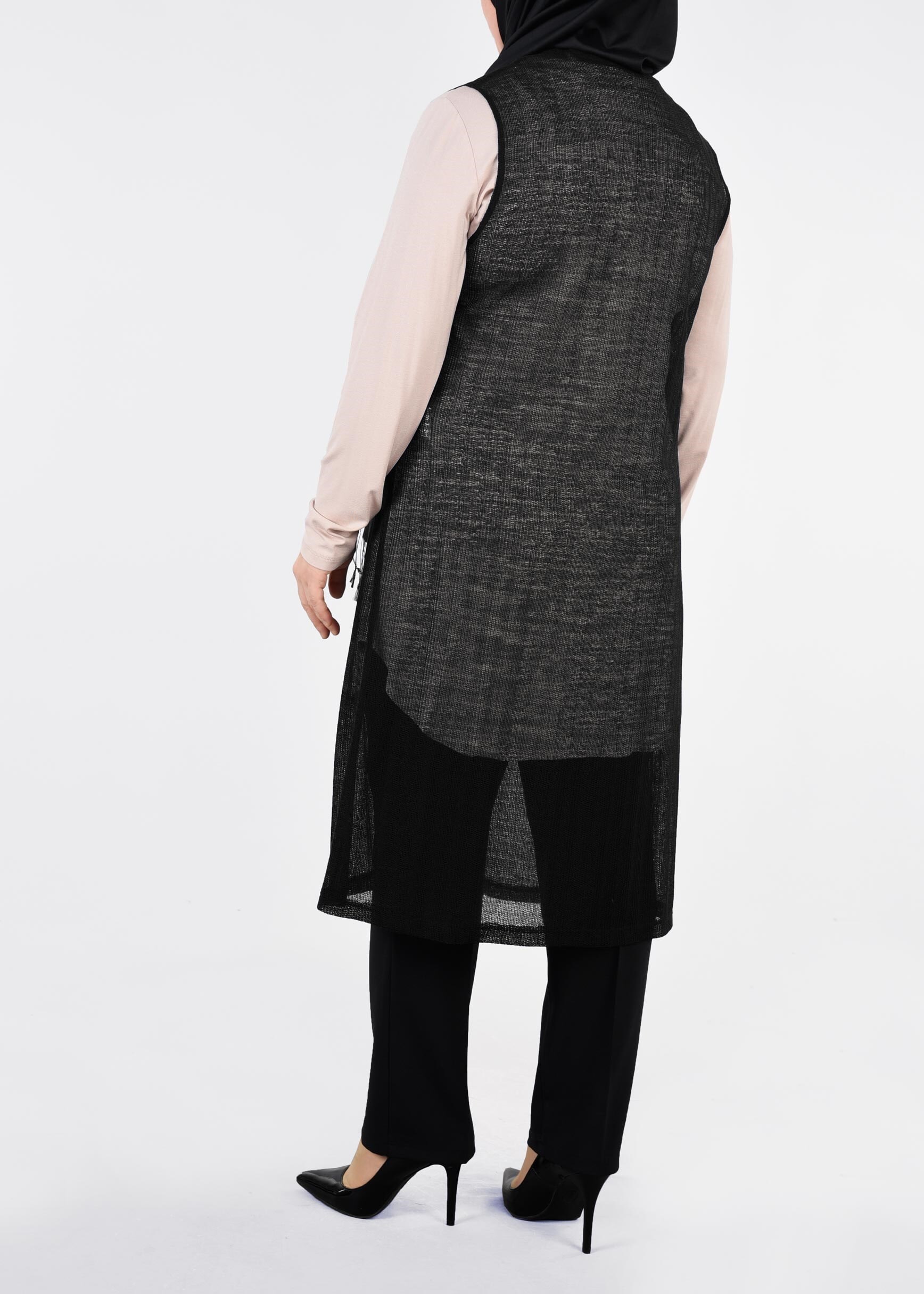 Tesettür giyim SİYAH 2689 ÇİZGİLİ DANTEL 2&prime;Lİ TUNİK 44/50 TEK46