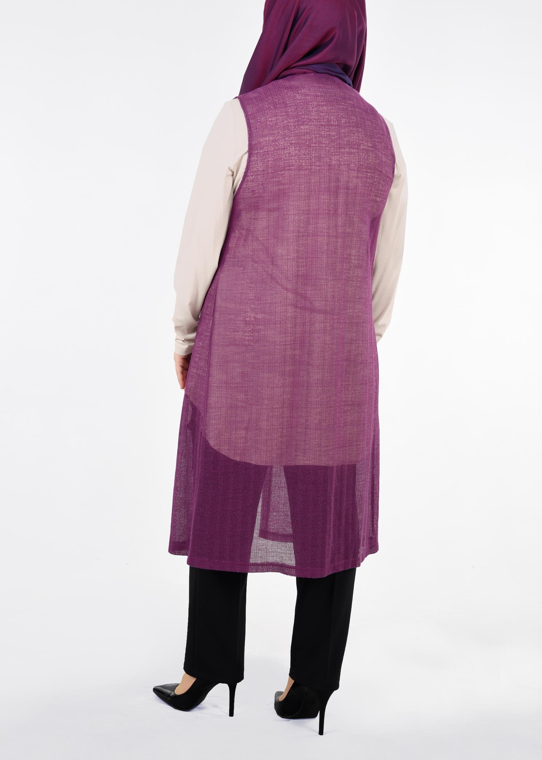 Tesettür giyim MOR 2689 ÇİZGİLİ DANTEL 2&prime;Lİ TUNİK 44/50 TEK46