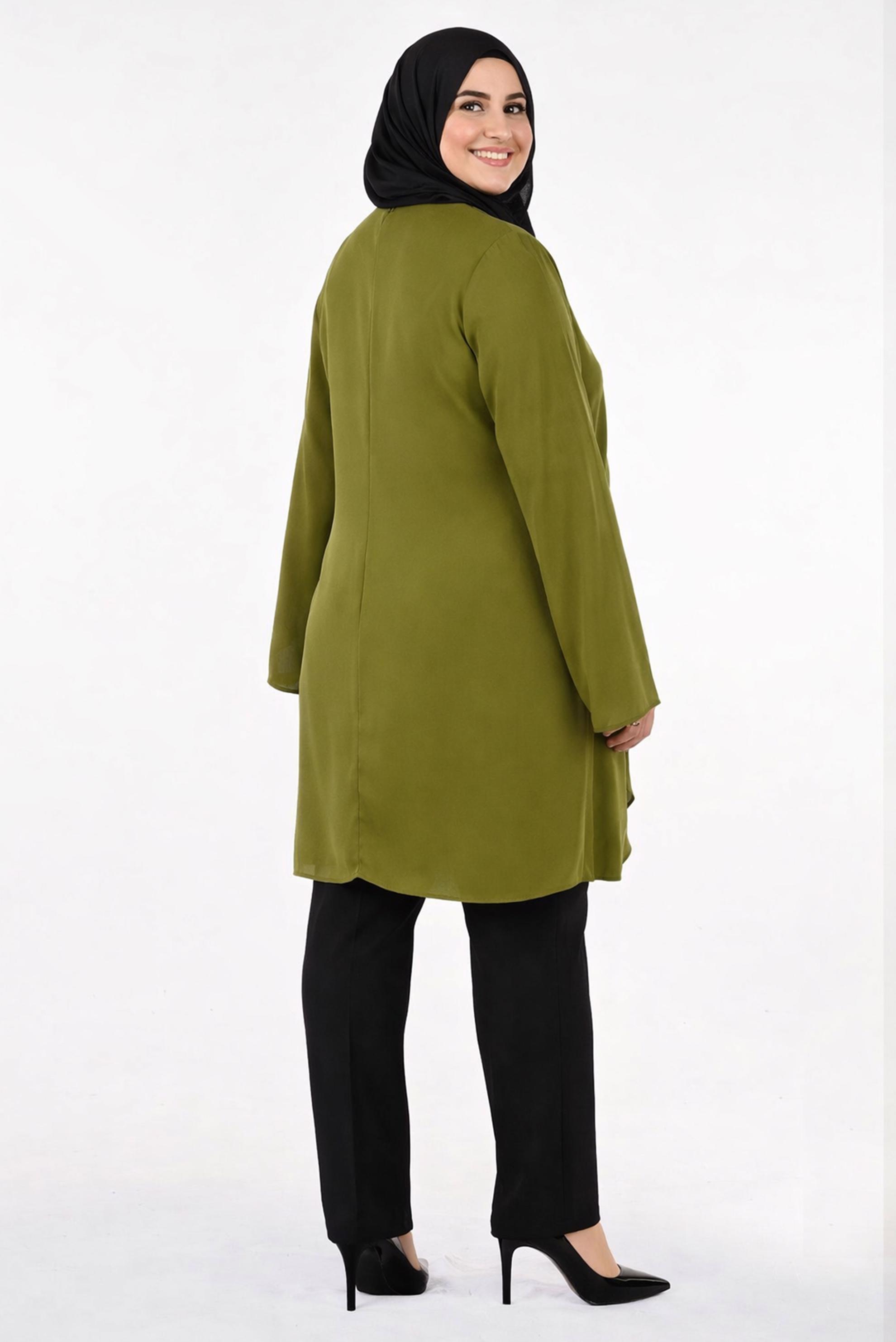 Tesettür giyim YEŞİL TAŞ DETAYLI ASİMETRİK TUNİK 2692