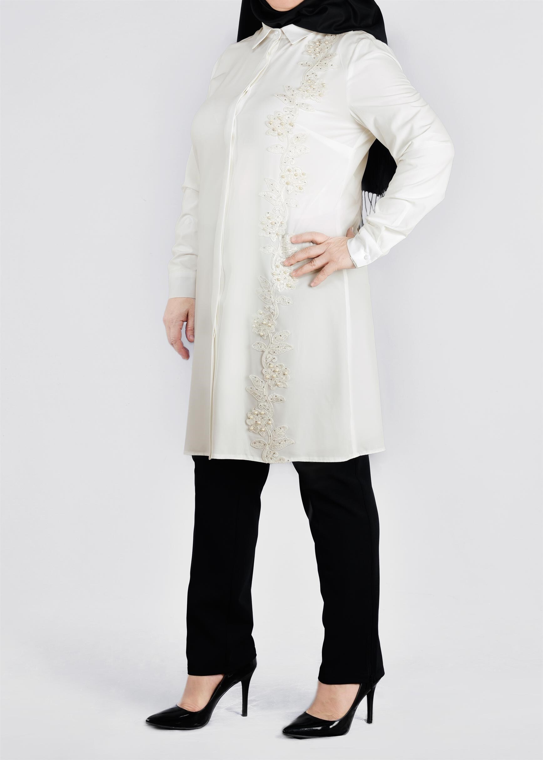 Tesettür giyim EKRU 2694 NEW FESTİVAL TUNİK 44/50 TEK42