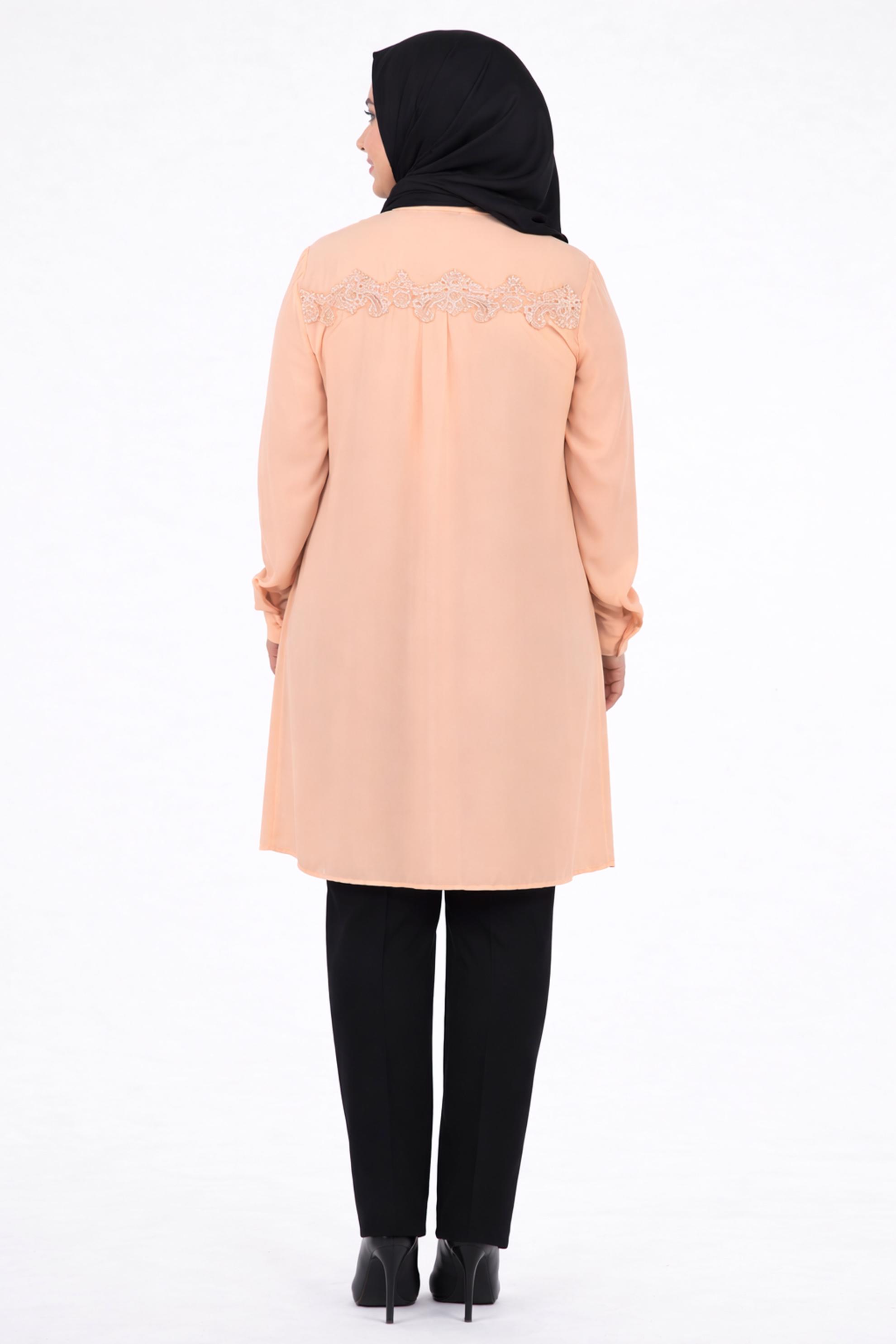 Tesettür giyim PUDRA NAKIŞ DETAYLI TUNİK 2703