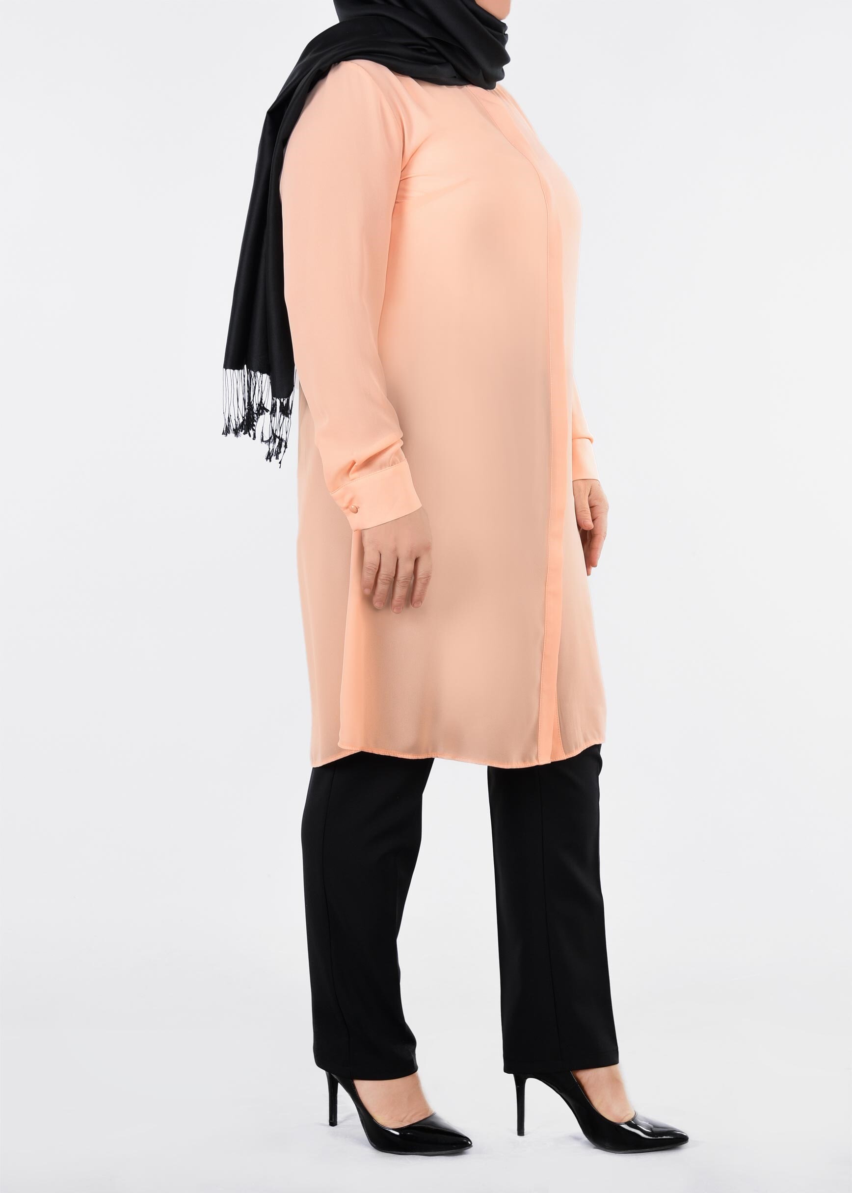 Tesettür giyim PUDRA 2703 ESİNTİ TUNİK 44/52 TEK42