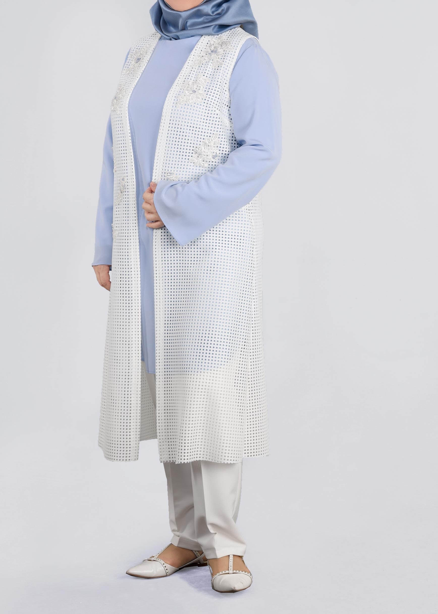 Tesettür giyim BEYAZ 2706 STRİNG 1838 2&prime;Lİ TUNİK 44/50 TEK42