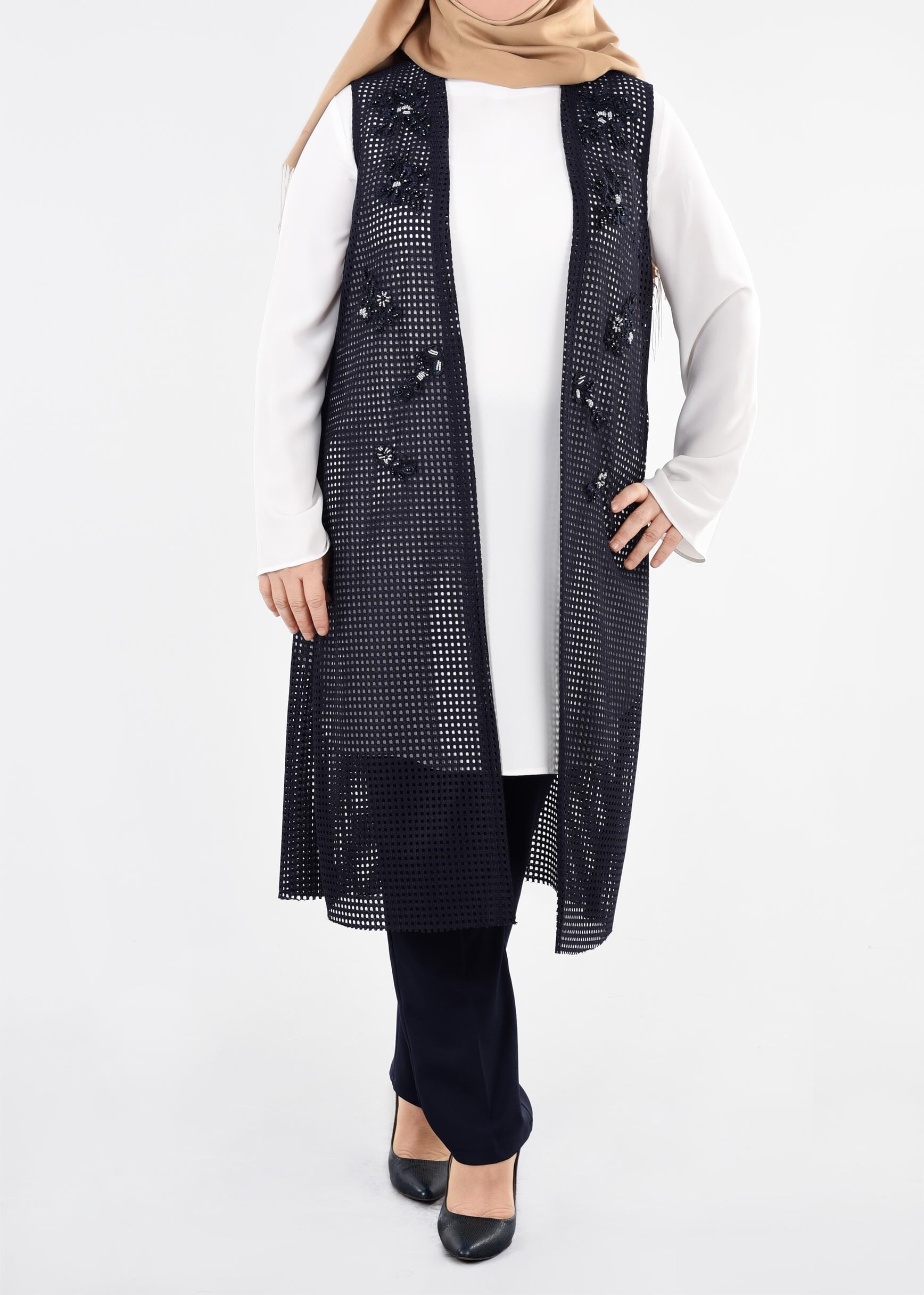 Tesettür giyim LACİVERT 2706 STRİNG 1838 2&prime;Lİ TUNİK 44/50 TEK42