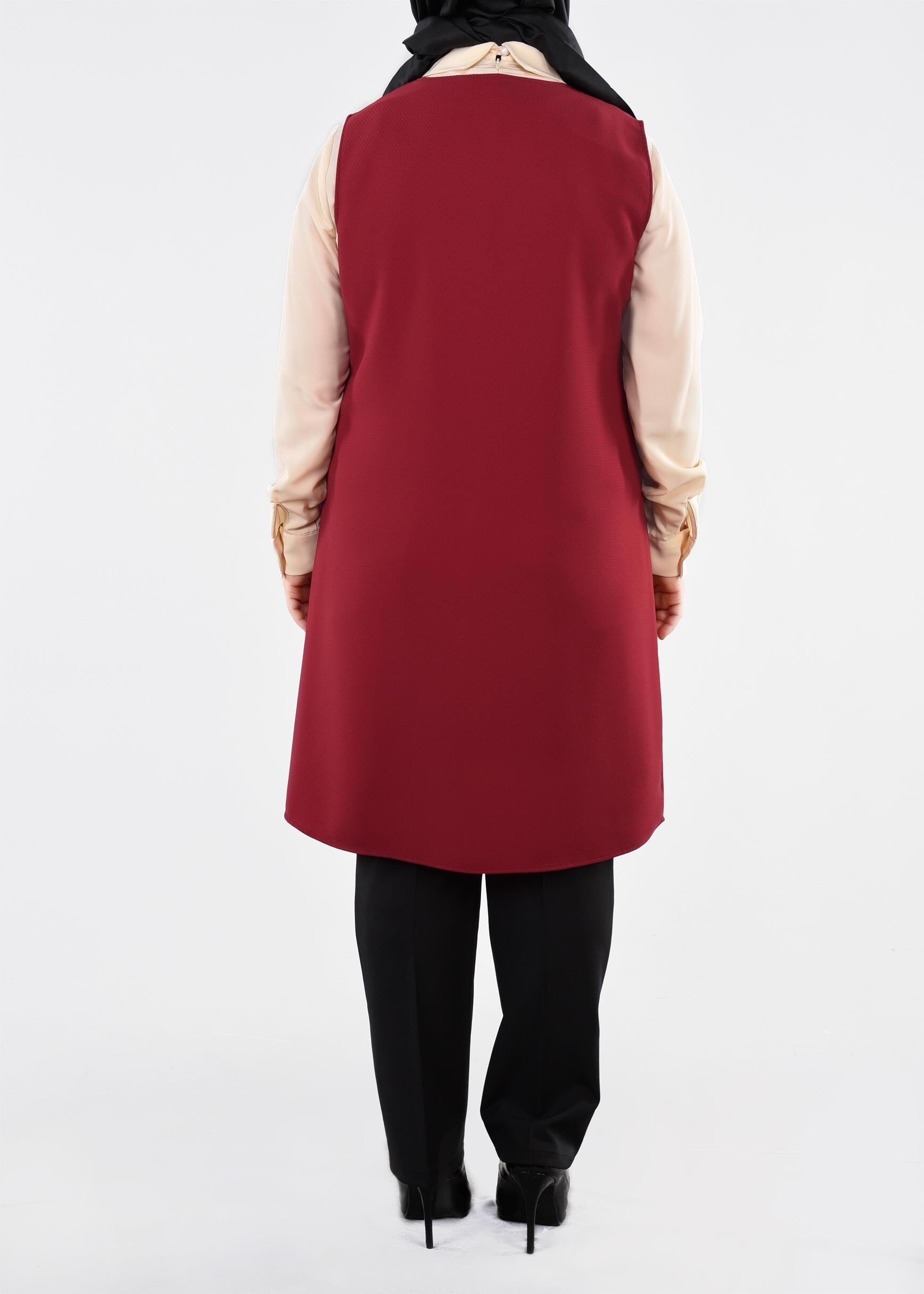 Tesettür giyim KIRMIZI BONCUKLU NAKIŞLI 2&prime;Lİ TUNİK 2708 