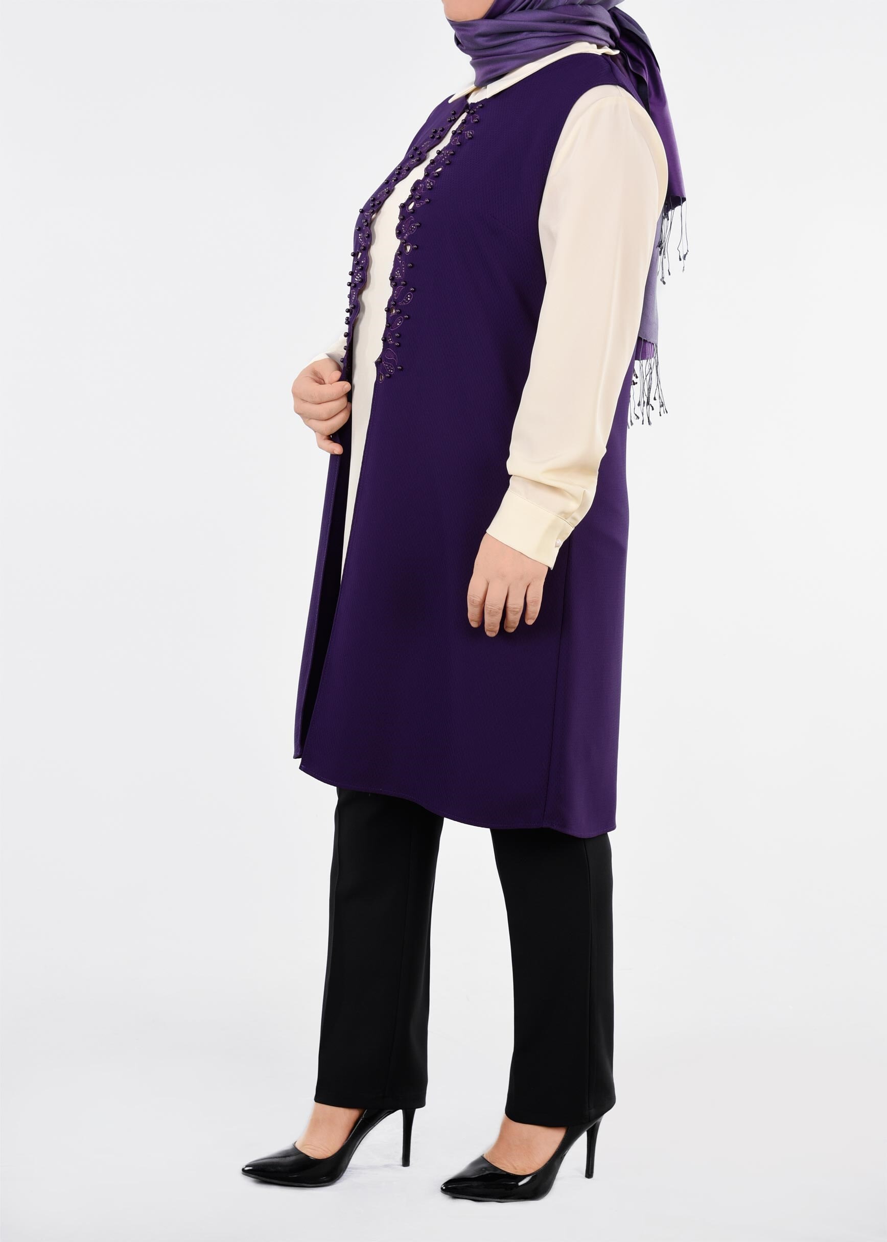 Tesettür giyim MOR BONCUKLU NAKIŞLI 2&prime;Lİ TUNİK 2708 