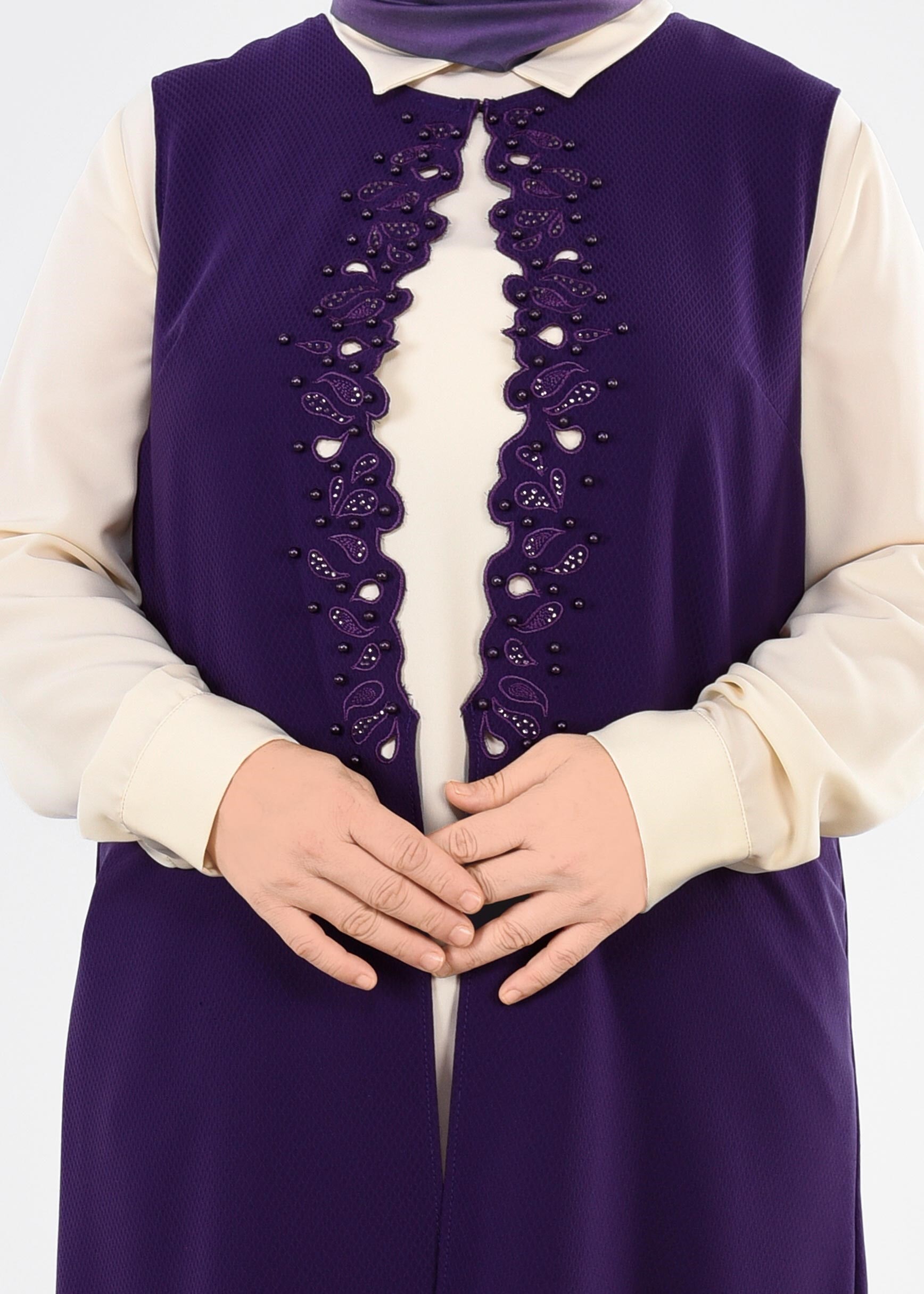 Tesettür giyim MOR BONCUKLU NAKIŞLI 2&prime;Lİ TUNİK 2708 