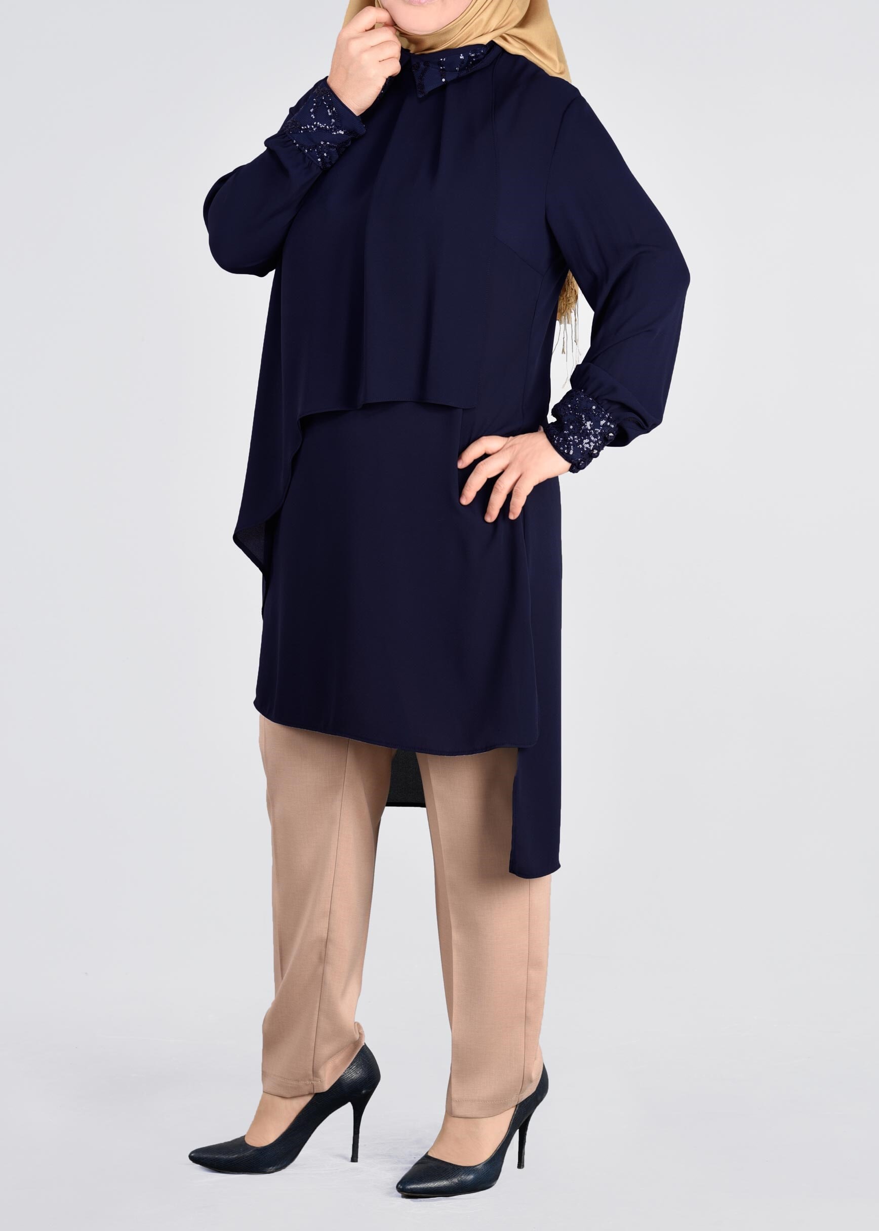 Tesettür giyim LACİVERT 2733 ESİNTİ TUNİK 44/50 TEK46