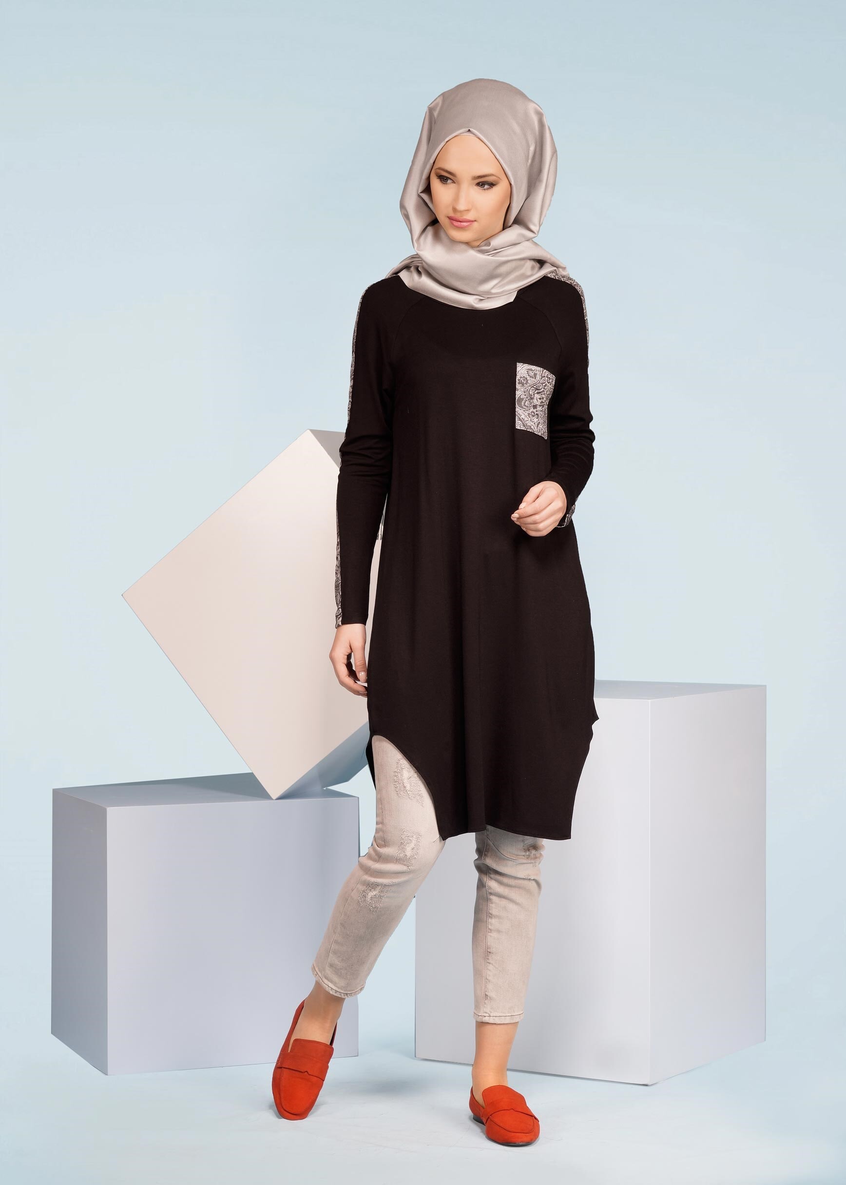 Tesettür giyim SİYAH 4073 NEW VİSCON LYCRA TUNİK 38/46