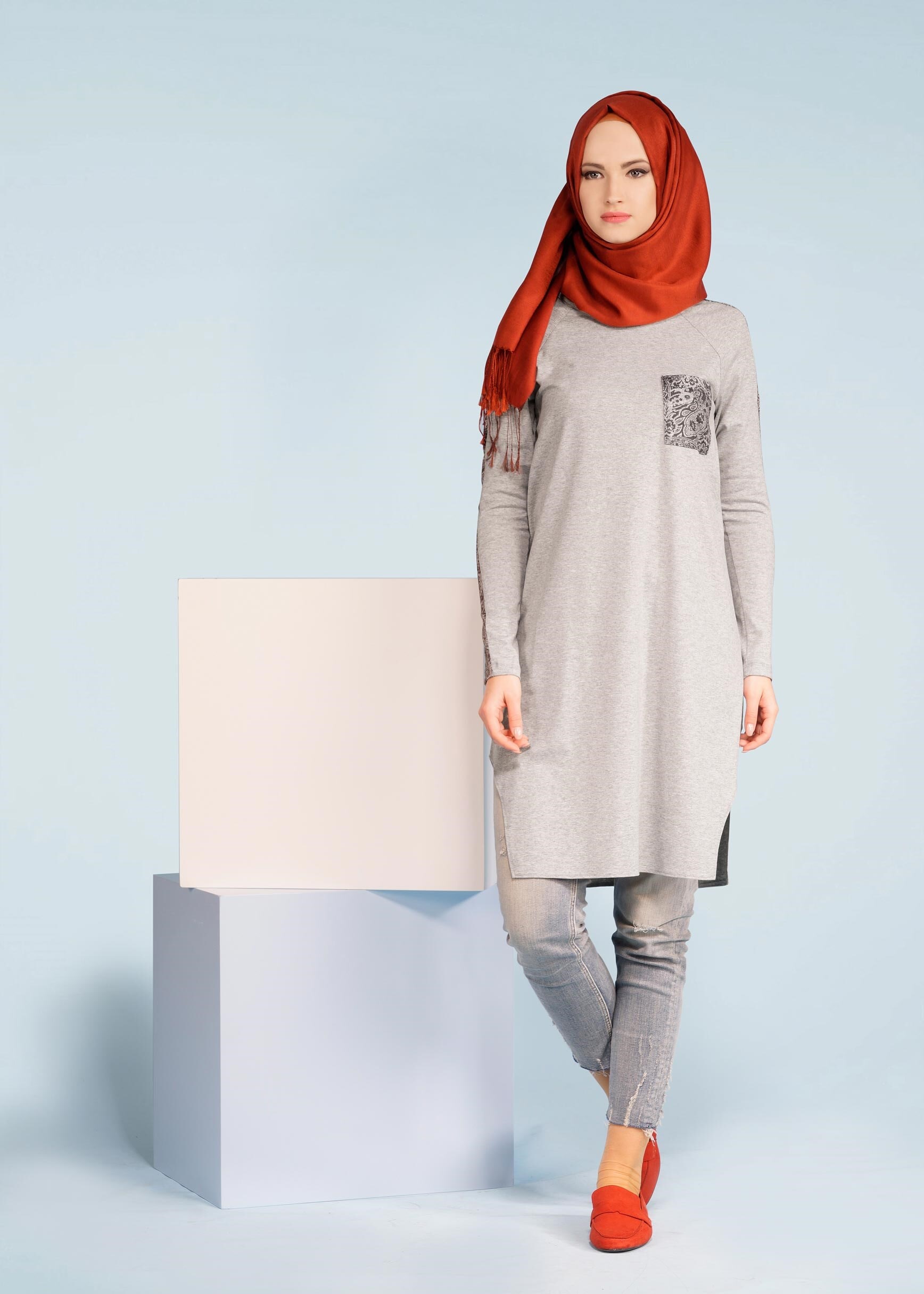 Tesettür giyim GRİ 4073 NEW VİSCON LYCRA TUNİK 38/46