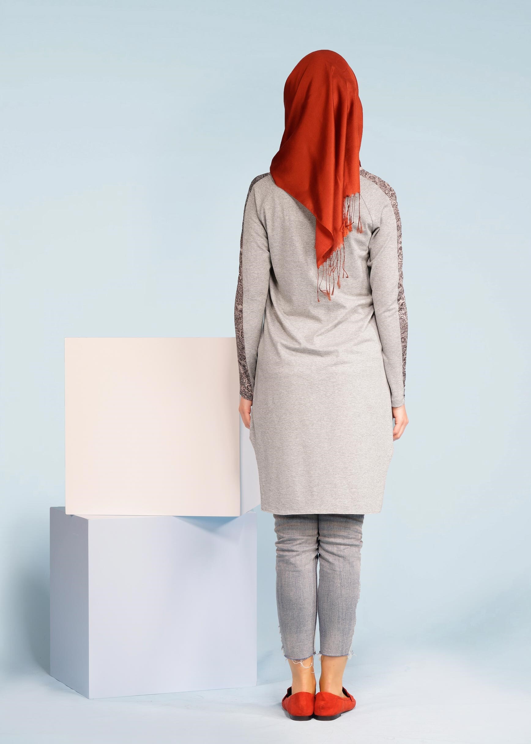 Tesettür giyim GRİ 4073 NEW VİSCON LYCRA TUNİK 38/46