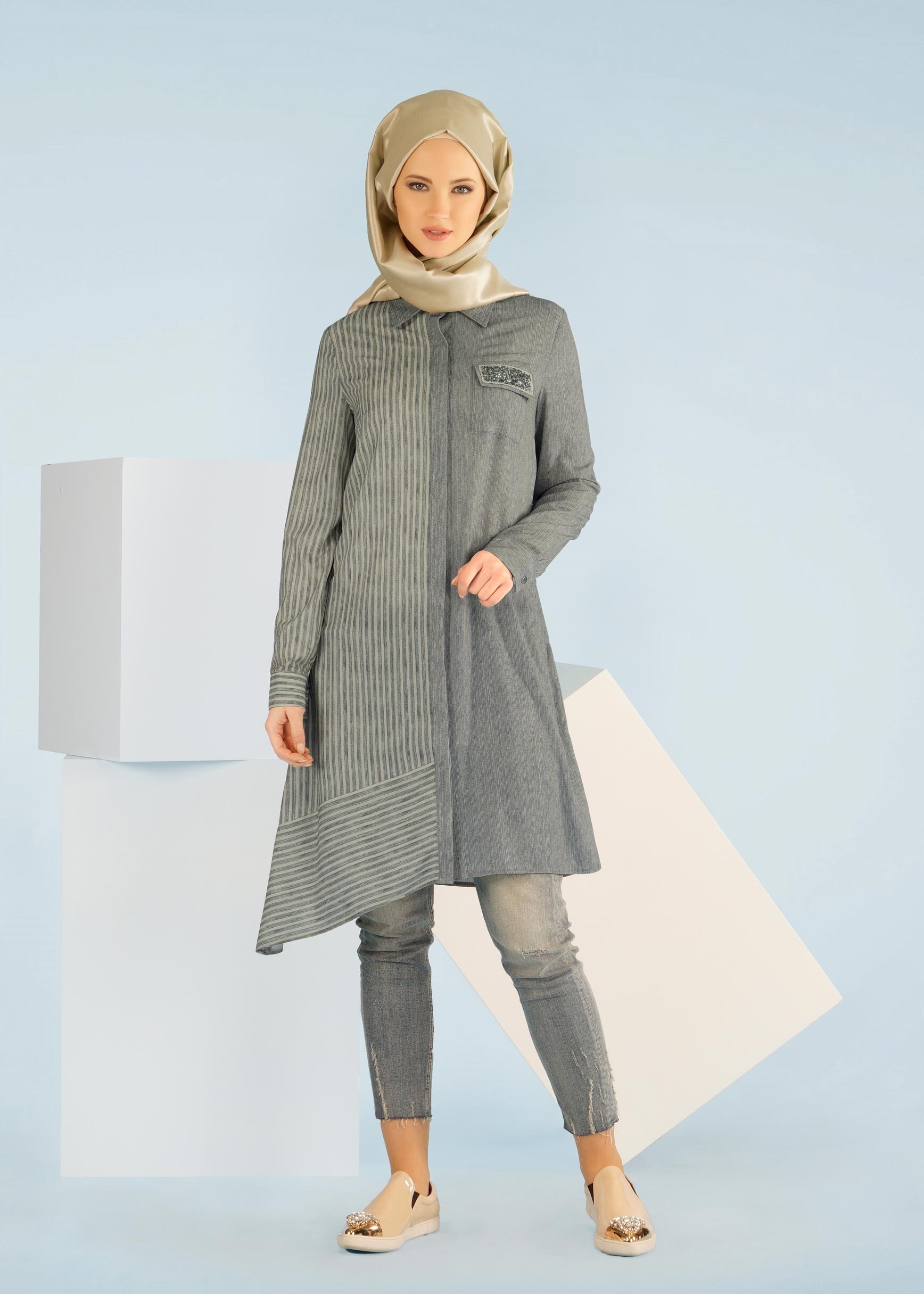 Tesettür giyim GRİ 4078 ROSA 9783 TUNİK 38/46