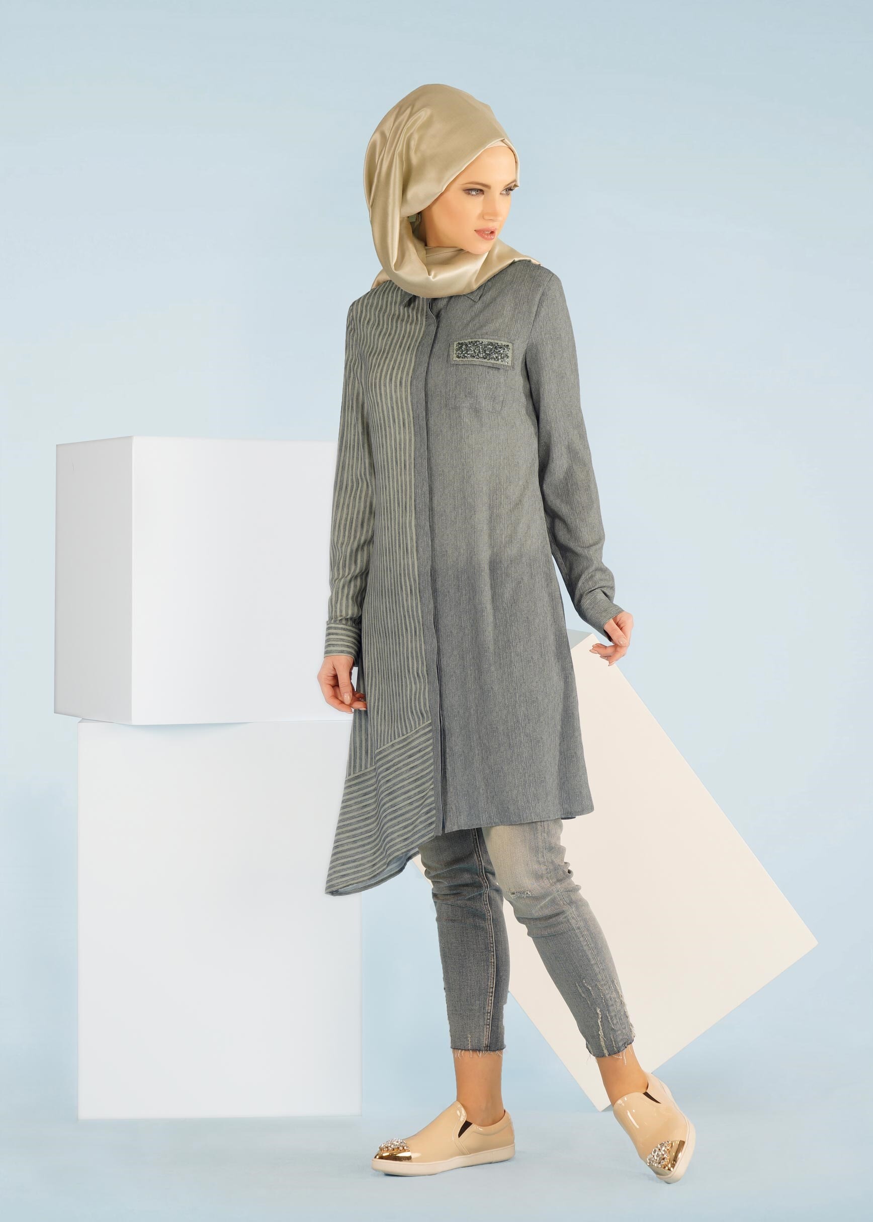 Tesettür giyim GRİ 4078 ROSA 9783 TUNİK 38/46
