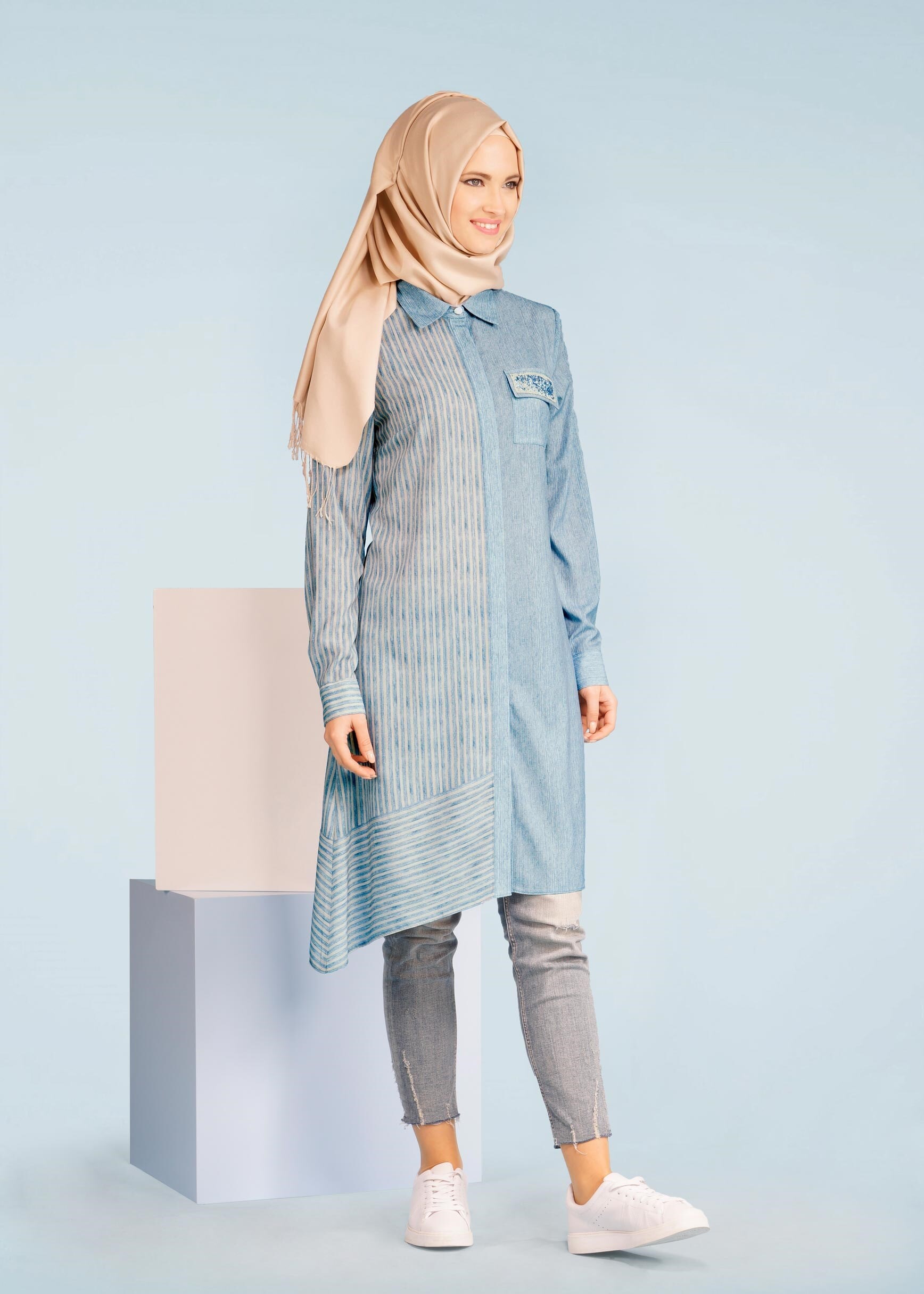 Tesettür giyim MAVİ 4078 ROSA 9783 TUNİK 38/46