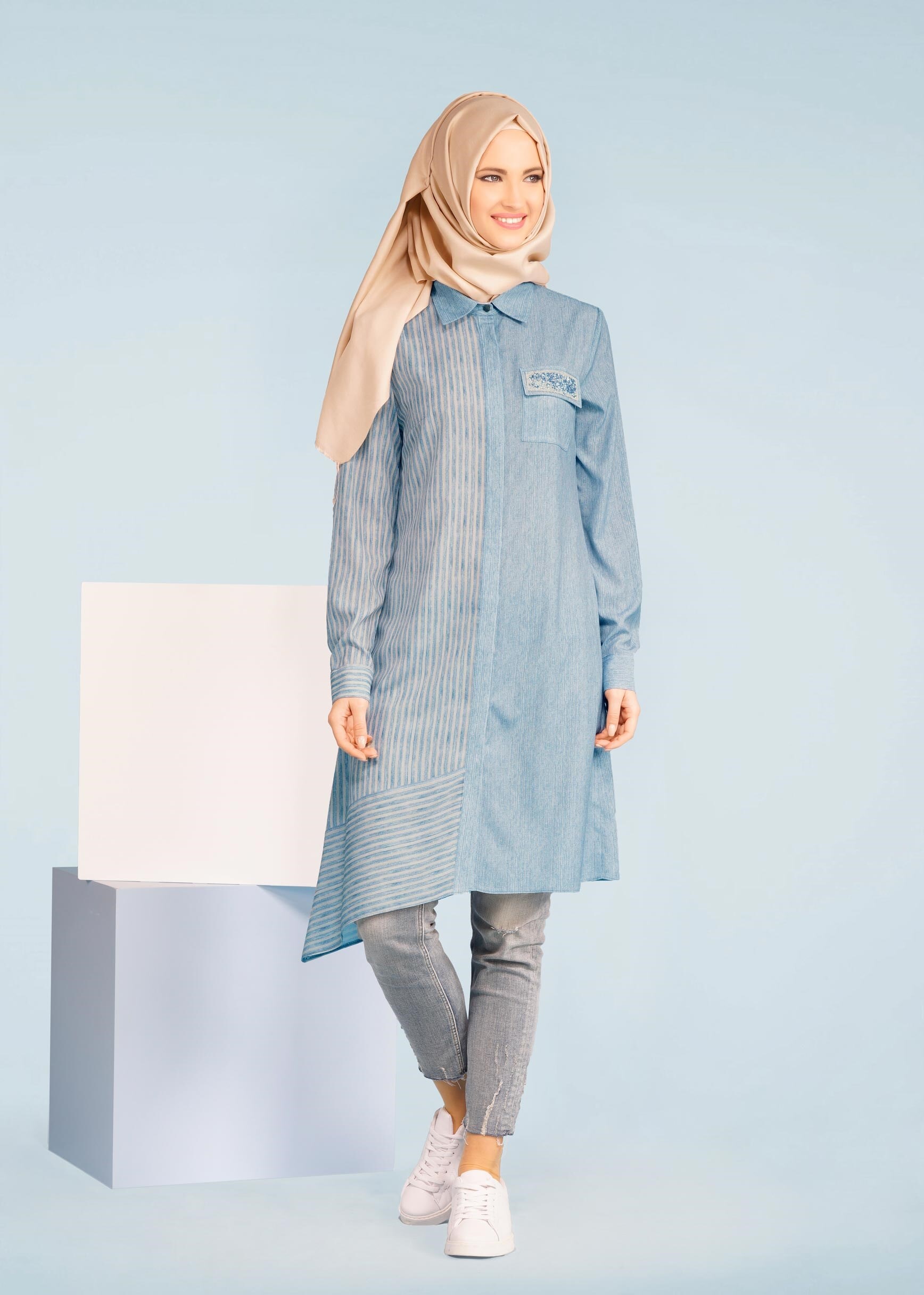 Tesettür giyim MAVİ 4078 ROSA 9783 TUNİK 38/46