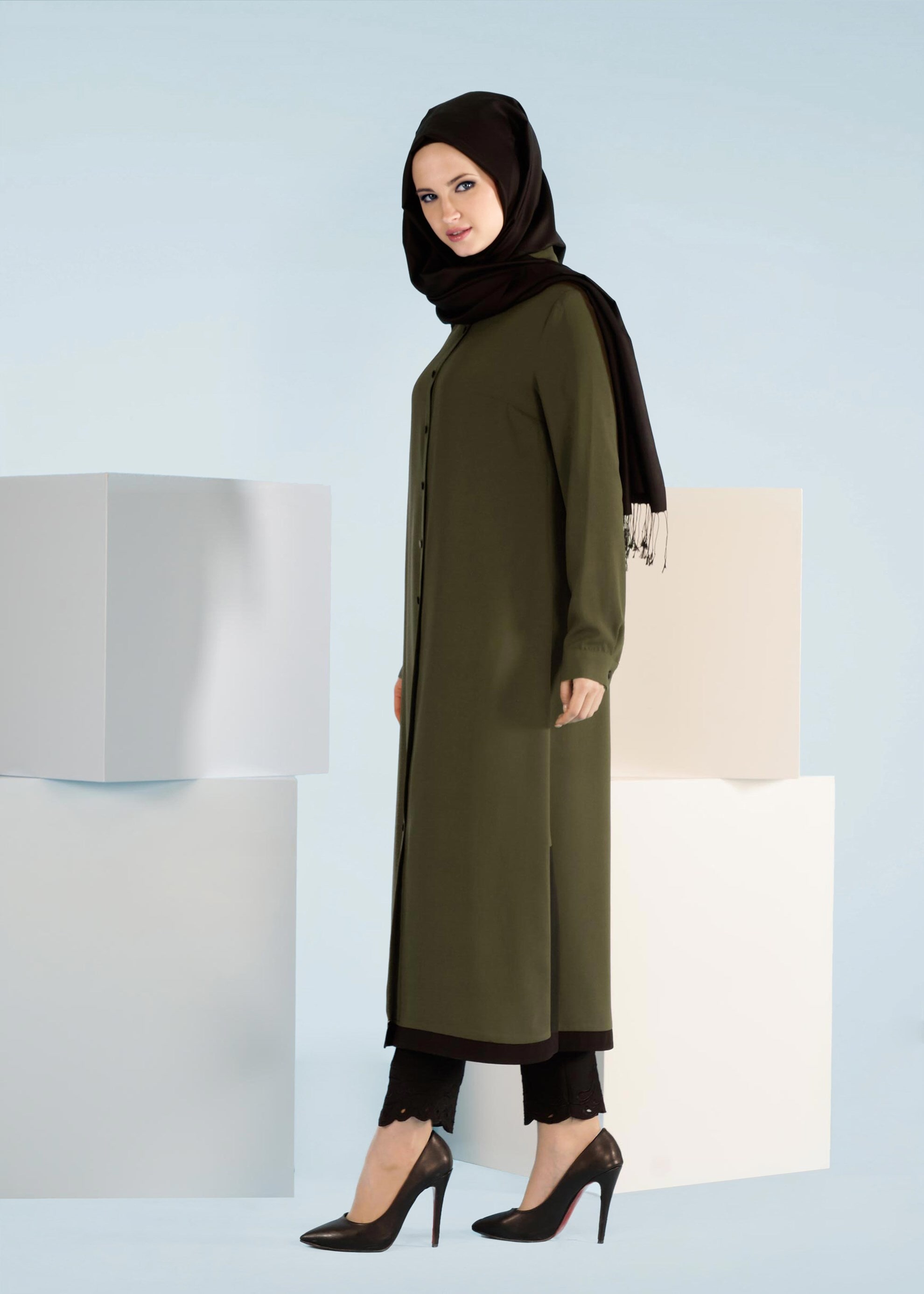 Tesettür giyim HAKİ 4082 7785 TESETTÜR TUNİK 40/48 TEK38